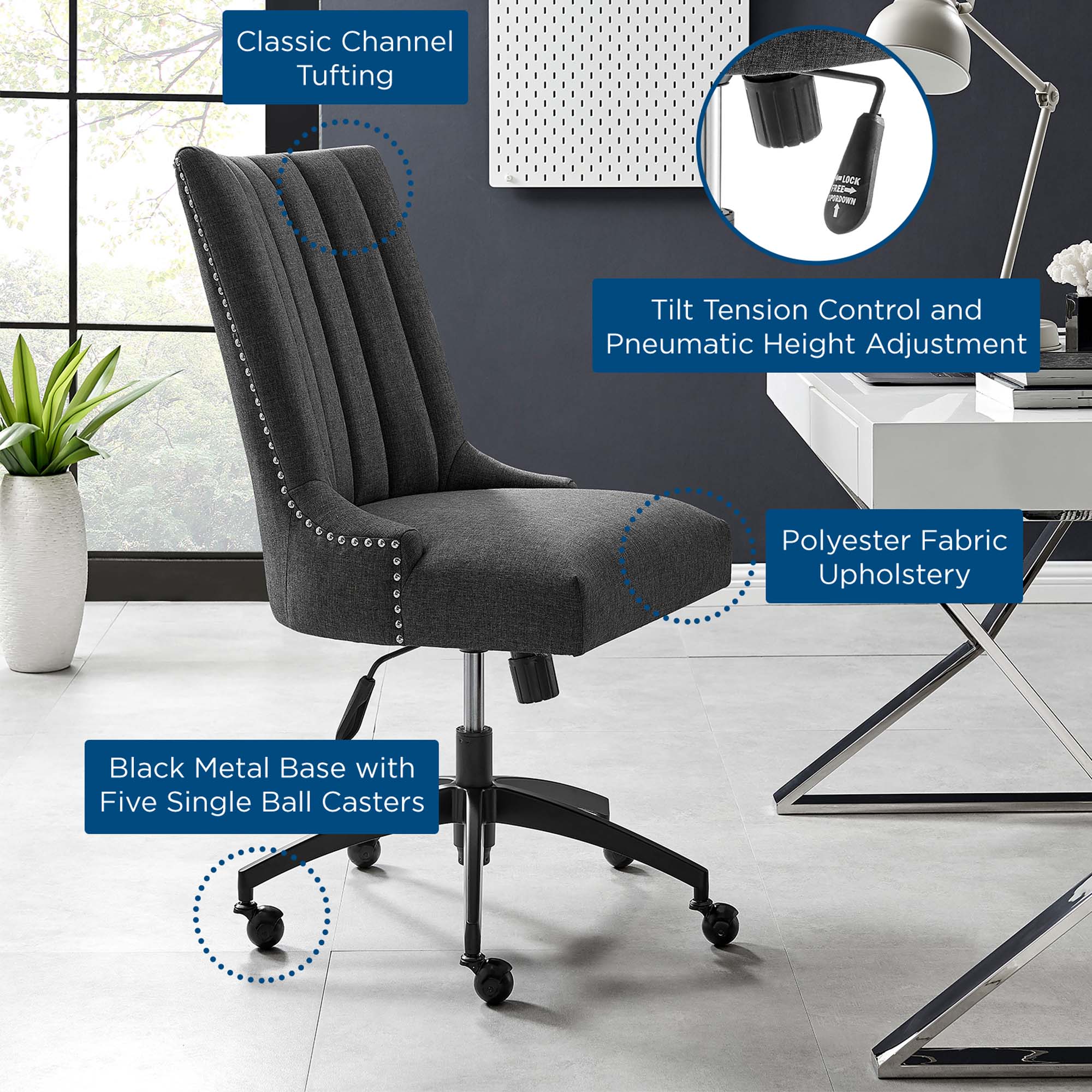 Chaise de bureau en tissu capitonné Empower Channel