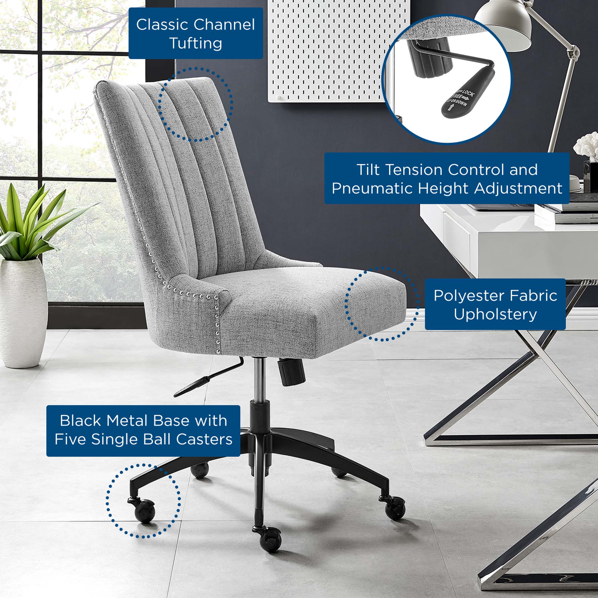 Chaise de bureau en tissu capitonné Empower Channel