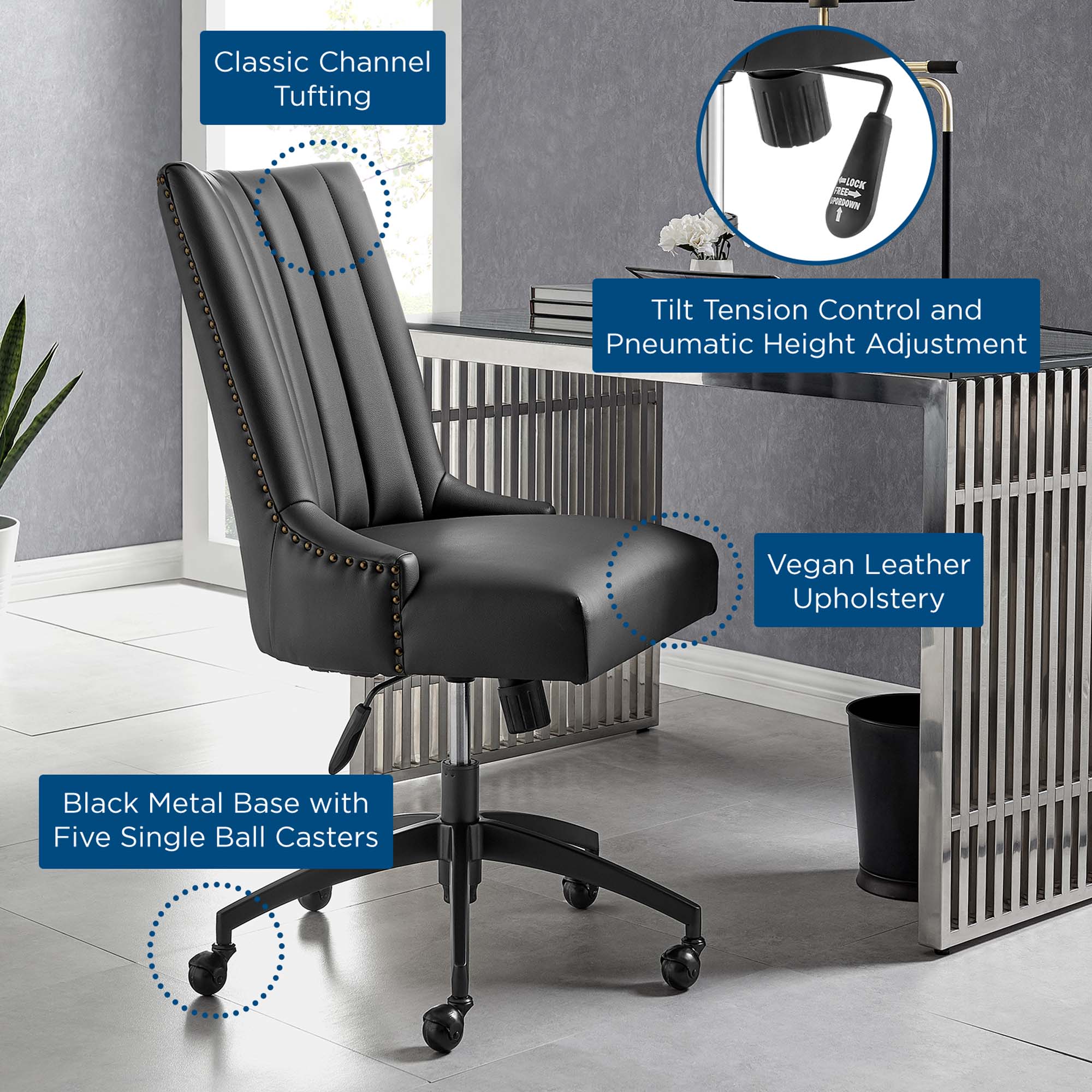 Chaise de bureau en cuir végétalien tufté Empower Channel