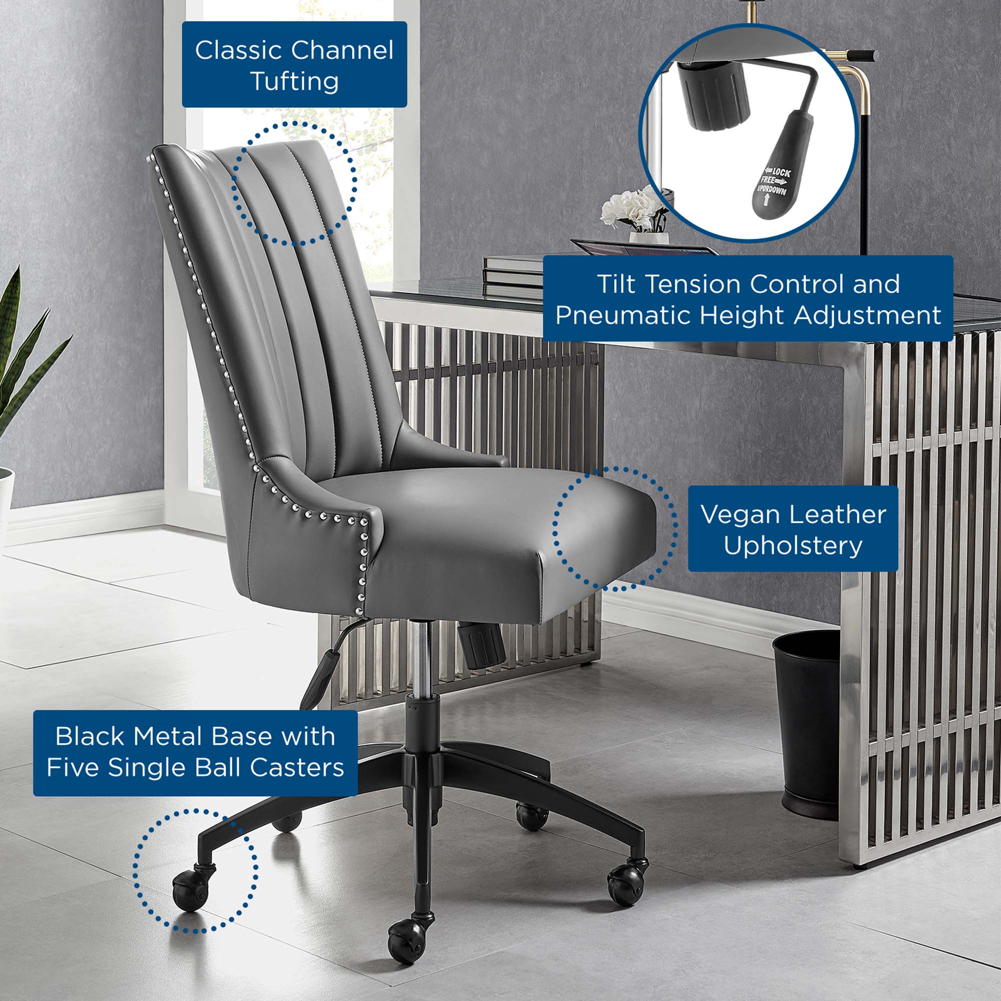 Chaise de bureau en cuir végétalien tufté Empower Channel