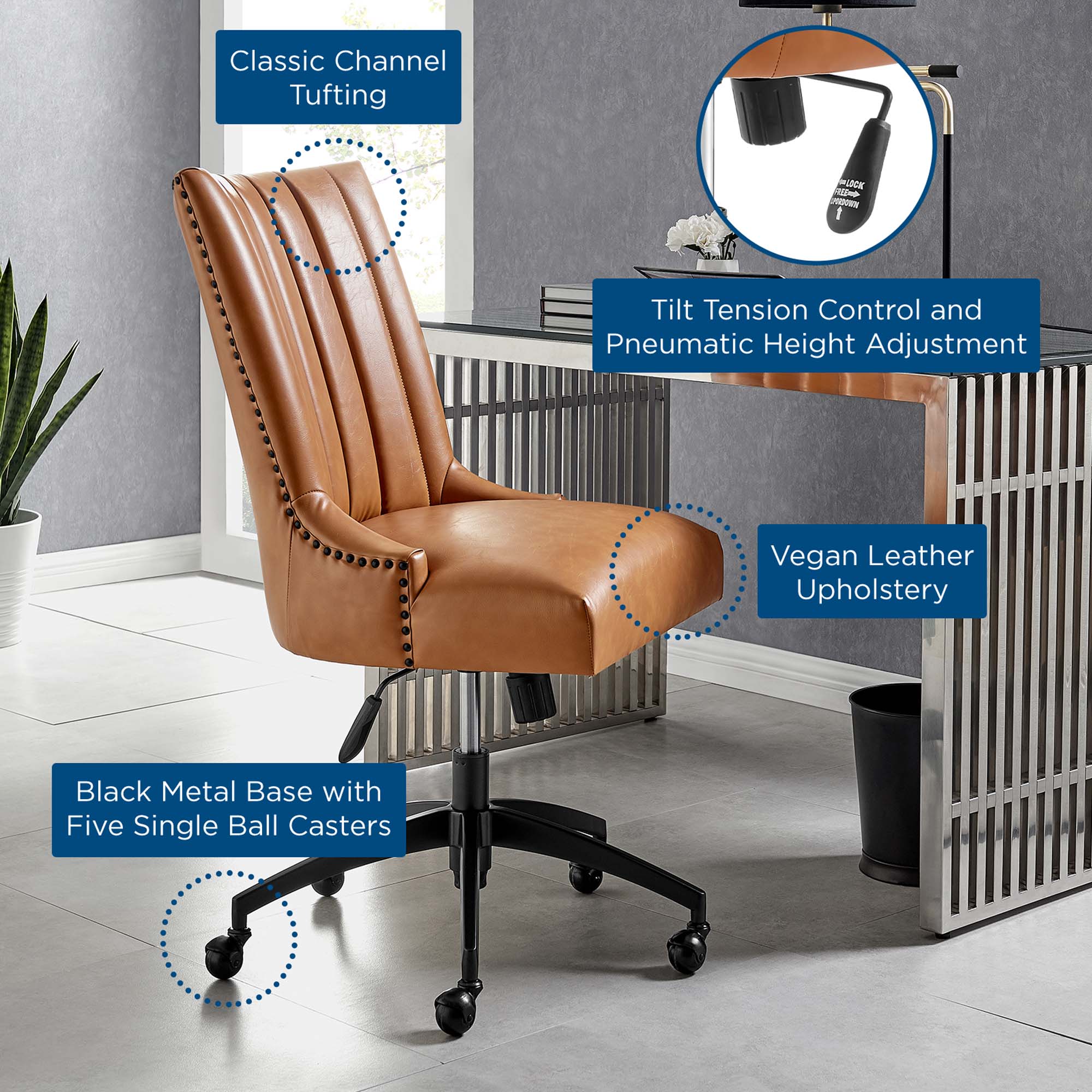 Chaise de bureau en cuir végétalien tufté Empower Channel