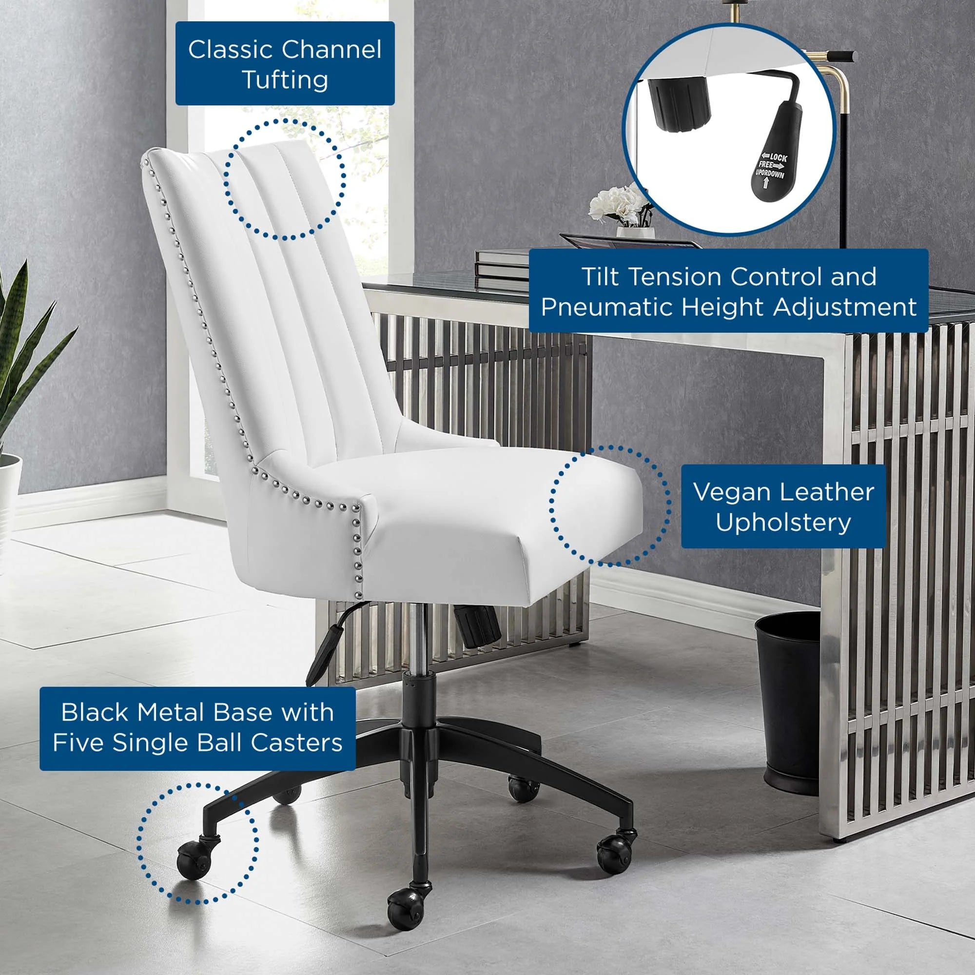 Chaise de bureau en cuir végétalien tufté Empower Channel