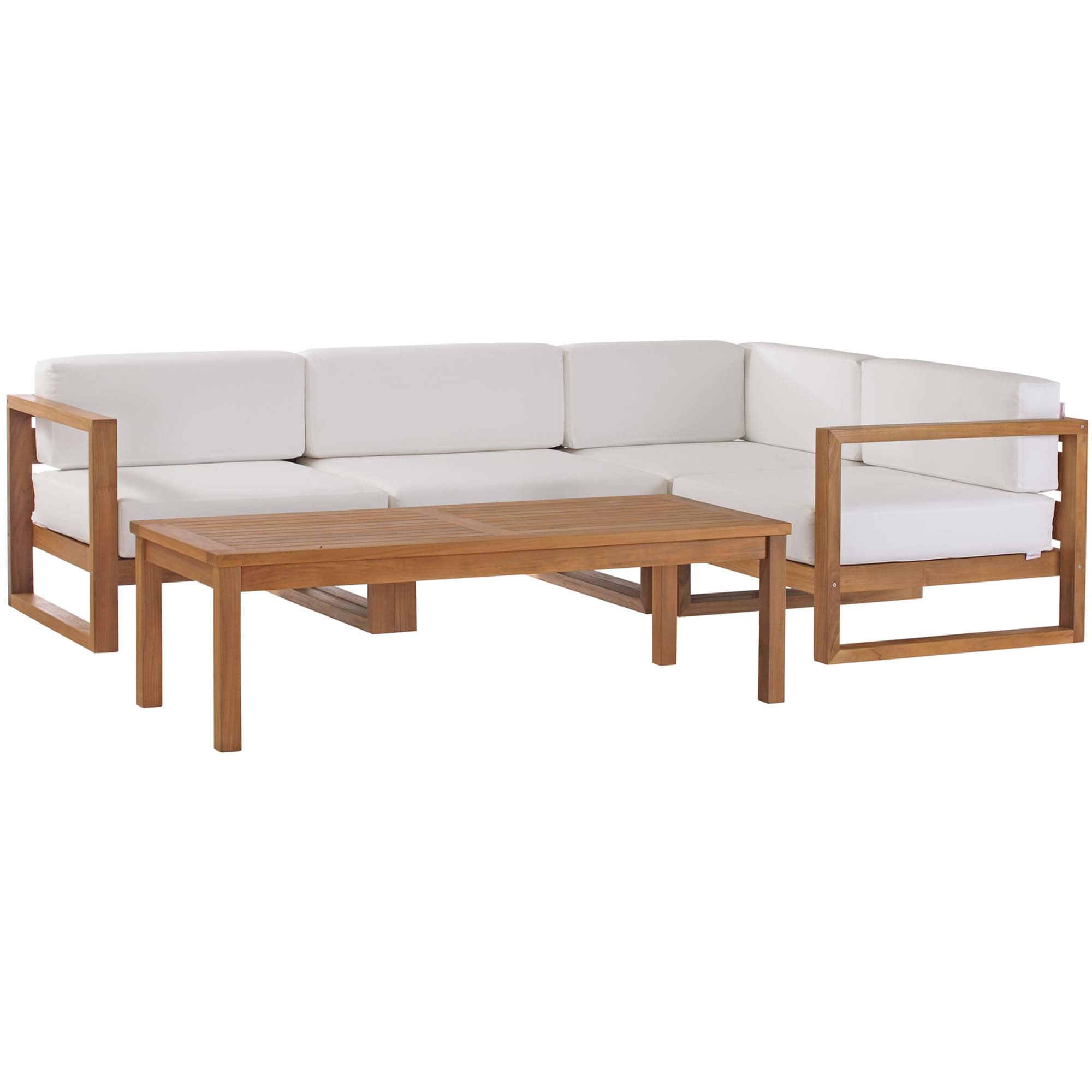 Upland 5-Piece Outdoor Patio Teak Wood Sectional Sofa Set in Natural White