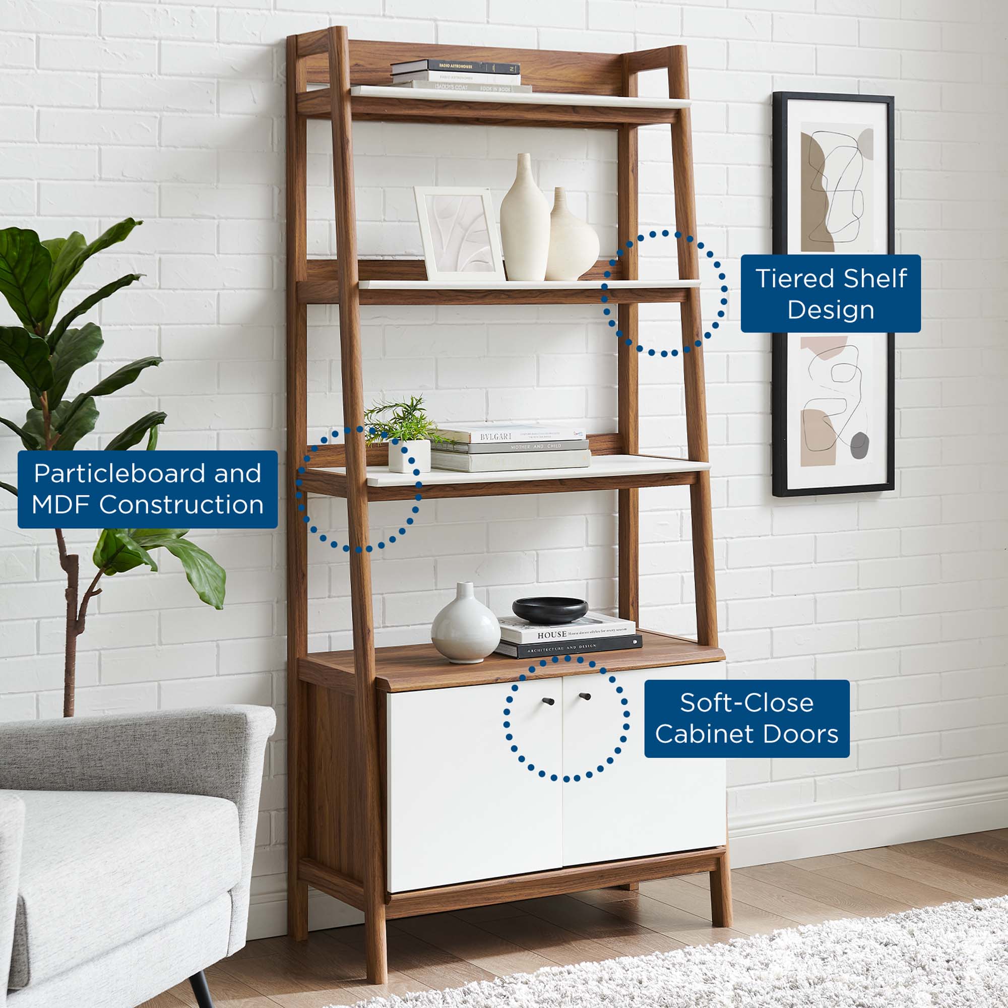 Bixby 33" Bookshelf in Walnut White