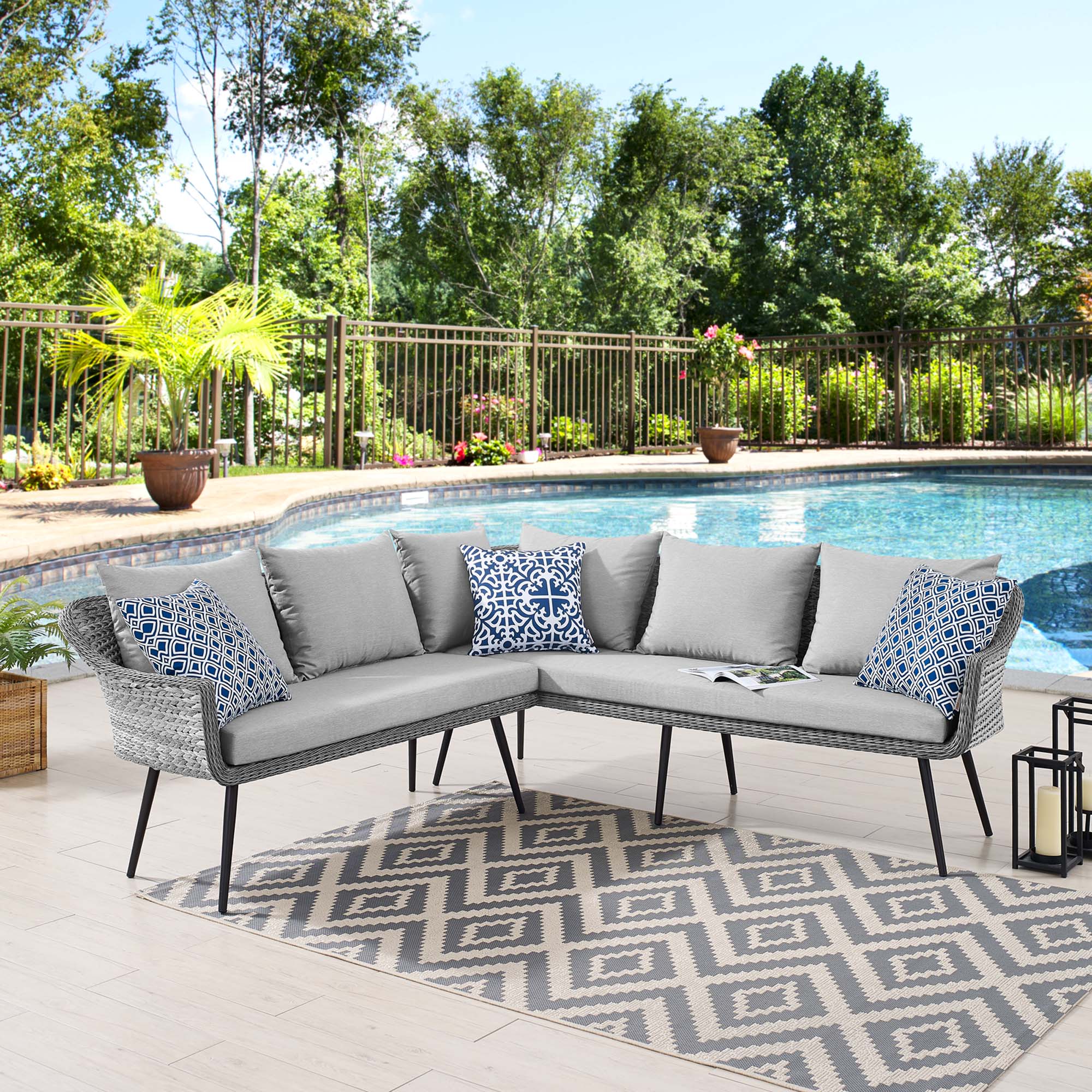 Endeavor Outdoor Patio Wicker Rattan Sectional Sofa in Gray Gray