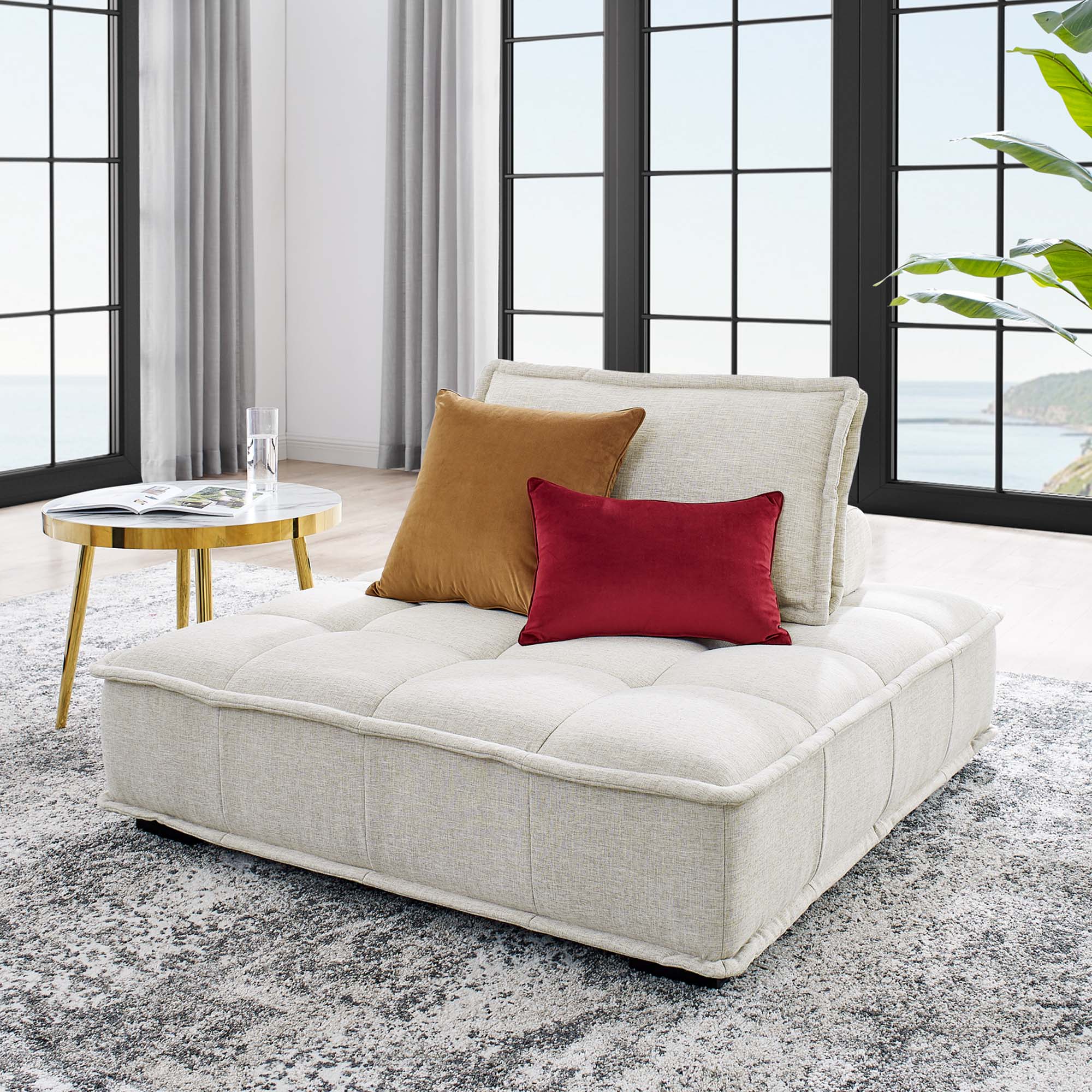 Chaise sans accoudoirs en tissu capitonné Saunter