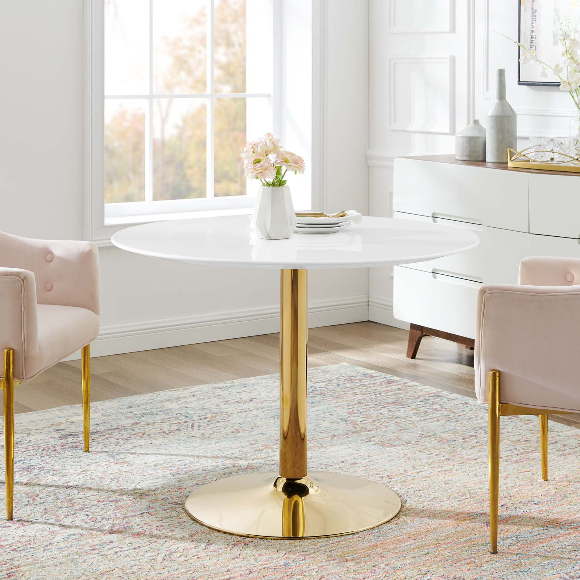 Verne 40" Dining Table in Gold White