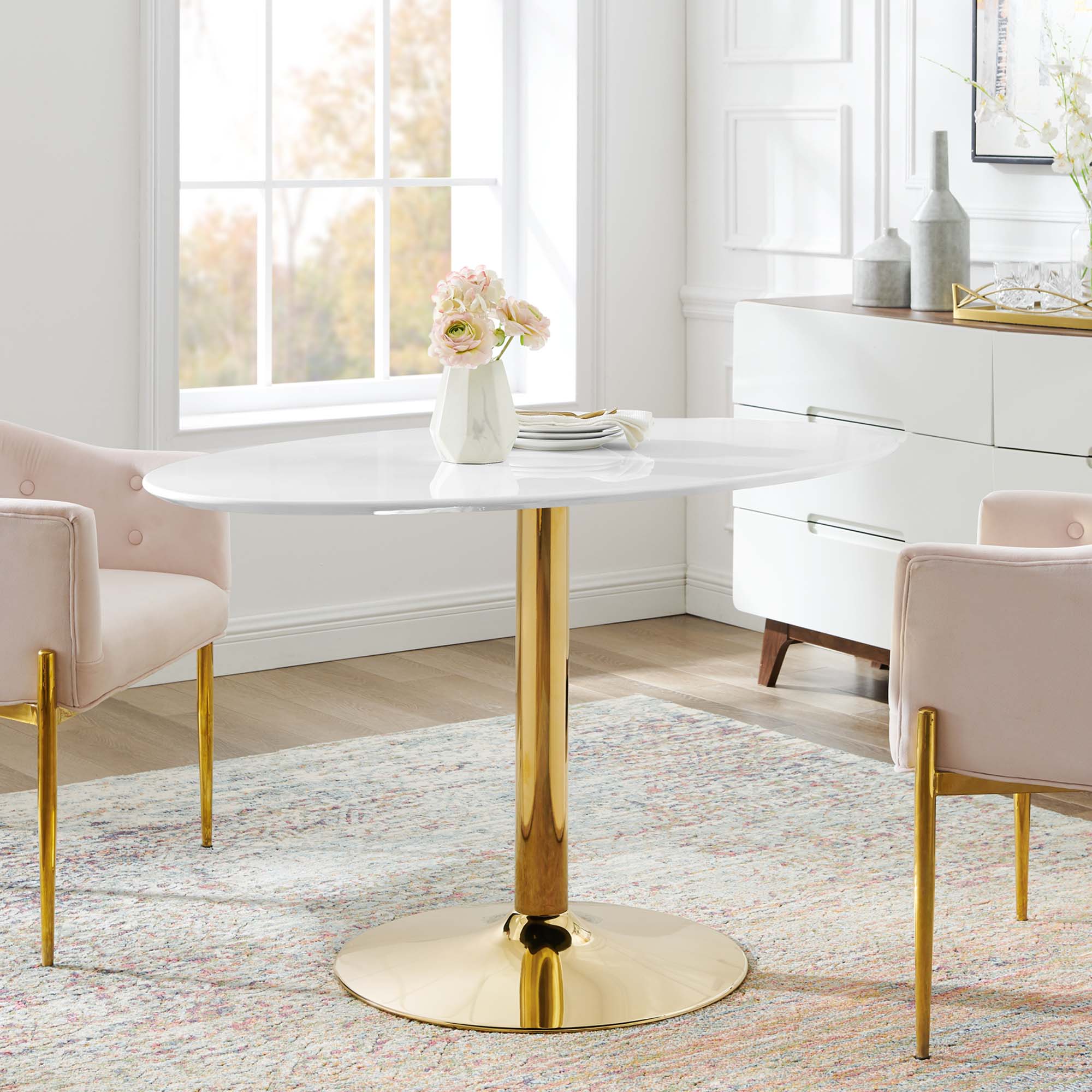 Verne 48" Oval Dining Table in Gold White