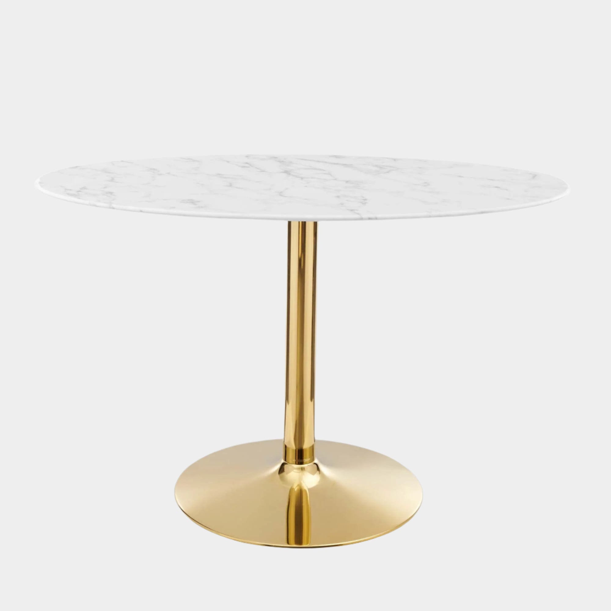 Verne 48" Oval Artificial Marble Dining Table in Gold White