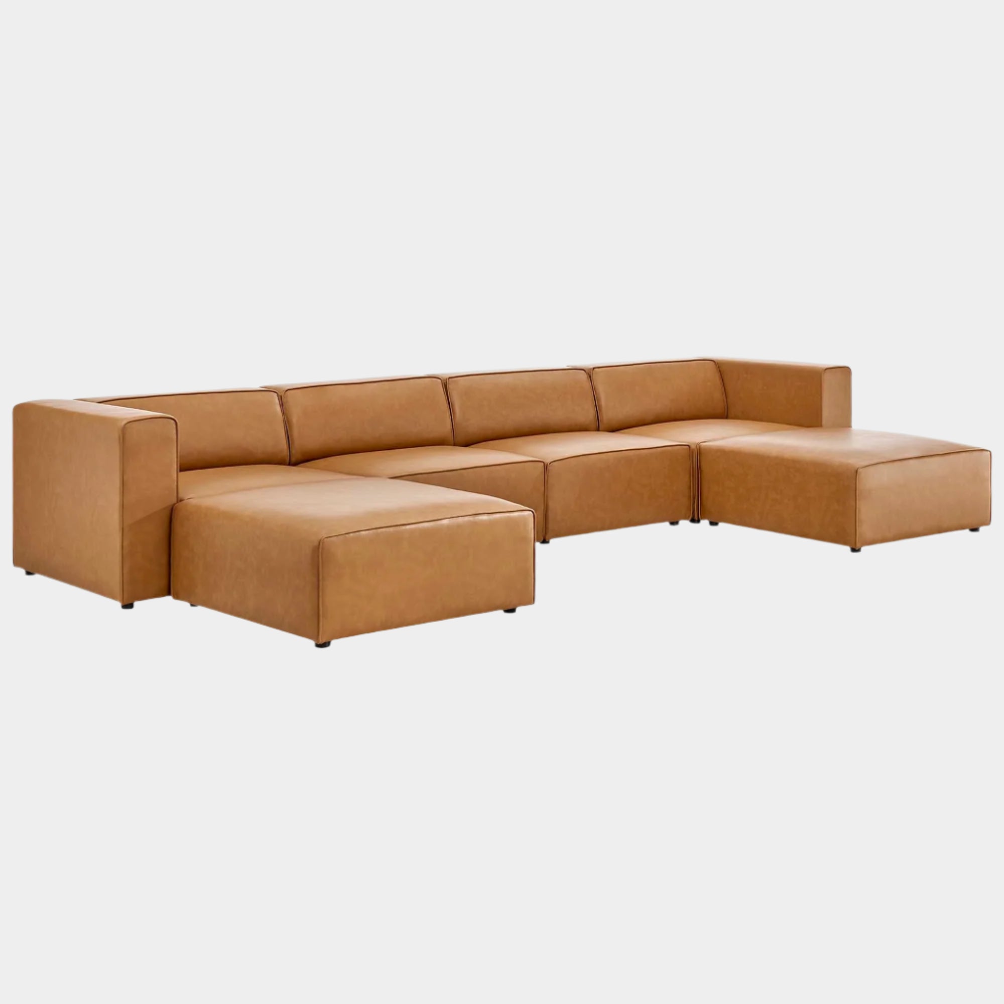 Mingle Vegan Leather 4-Piece Sofa and 2 Ottomans Set