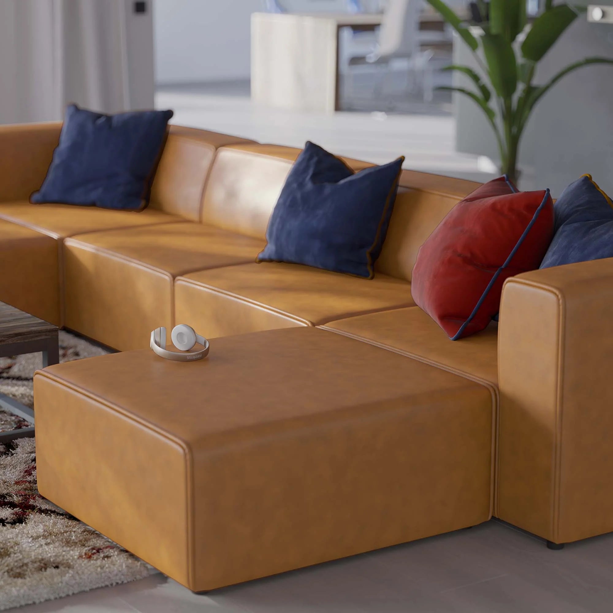 Mingle Vegan Leather 4-Piece Sofa and 2 Ottomans Set