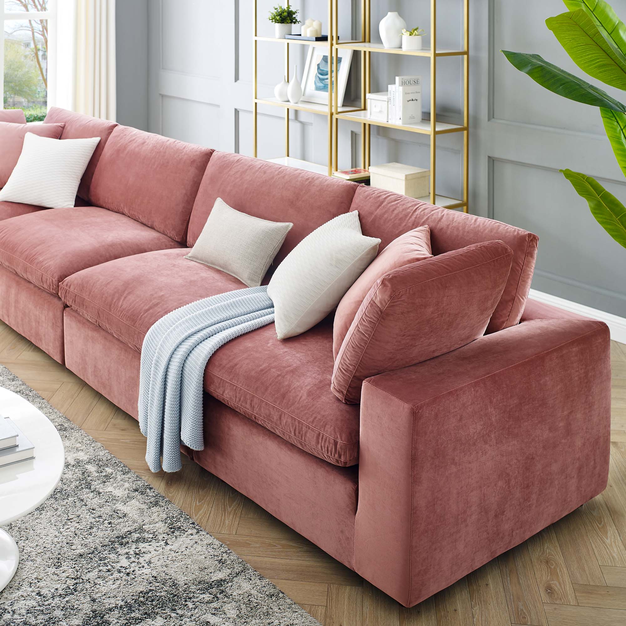 Commix Down Filled Overstuffed Performance Velvet 4-Seater Sofa