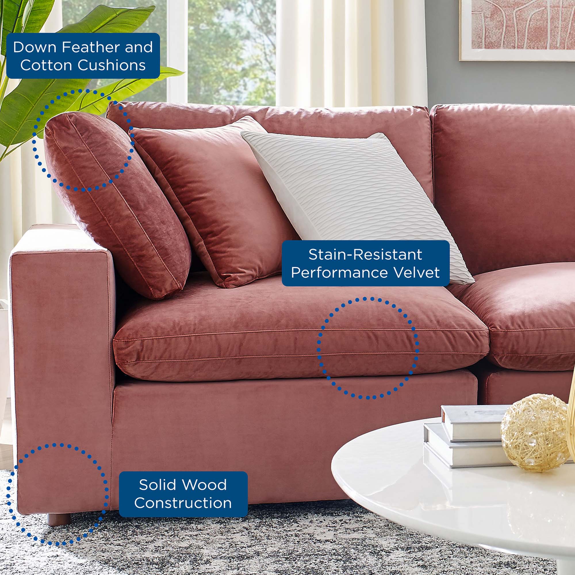 Commix Down Filled Overstuffed Performance Velvet 4-Seater Sofa