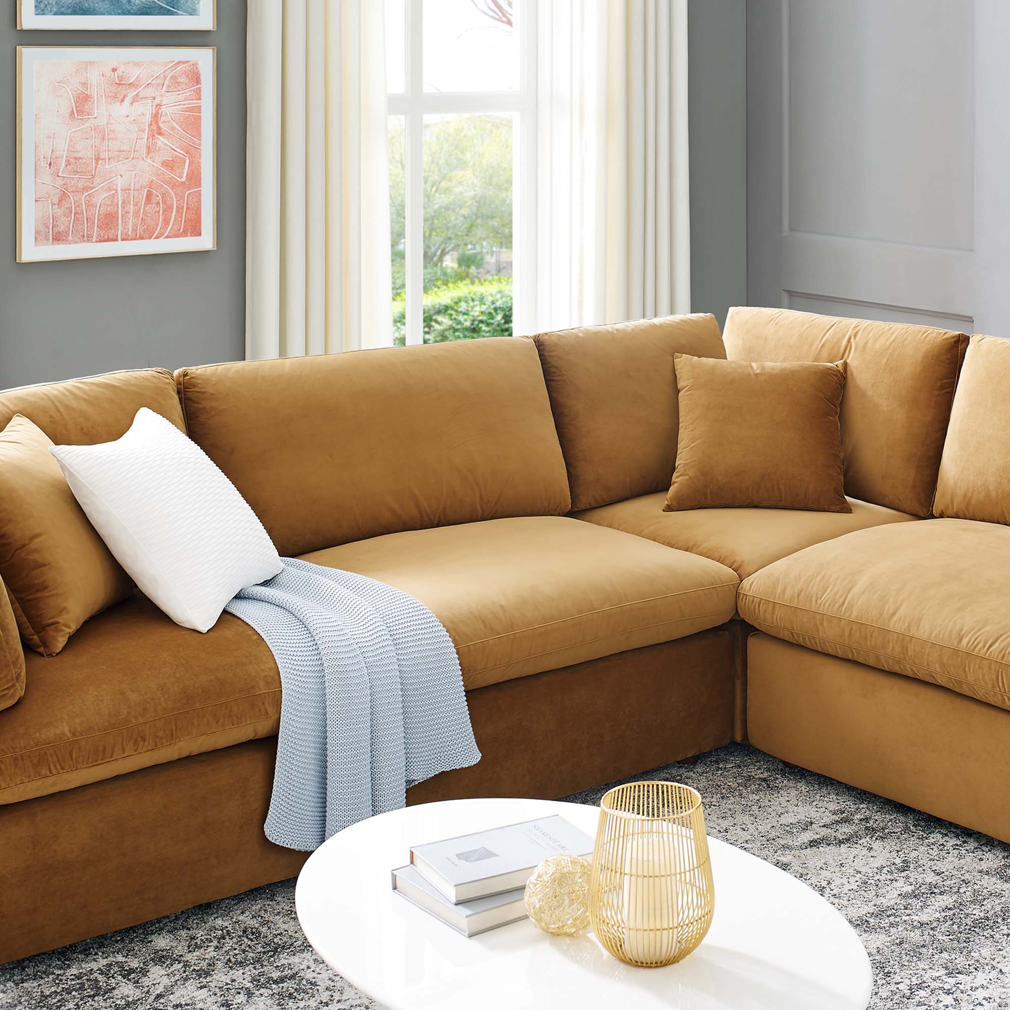 Commix Down Filled Overstuffed Performance Velvet 8-Piece Sectional Sofa