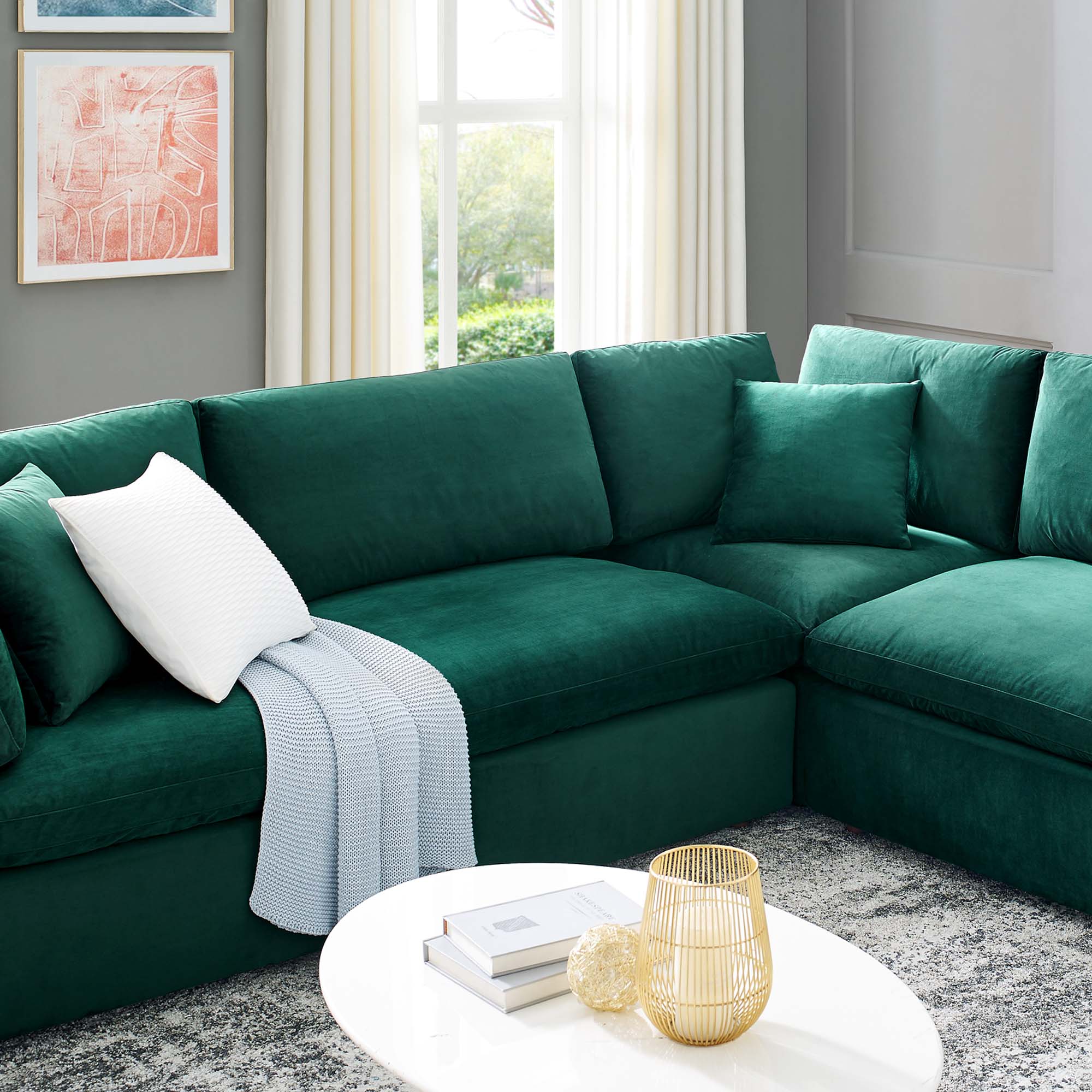 Commix Down Filled Overstuffed Performance Velvet 8-Piece Sectional Sofa