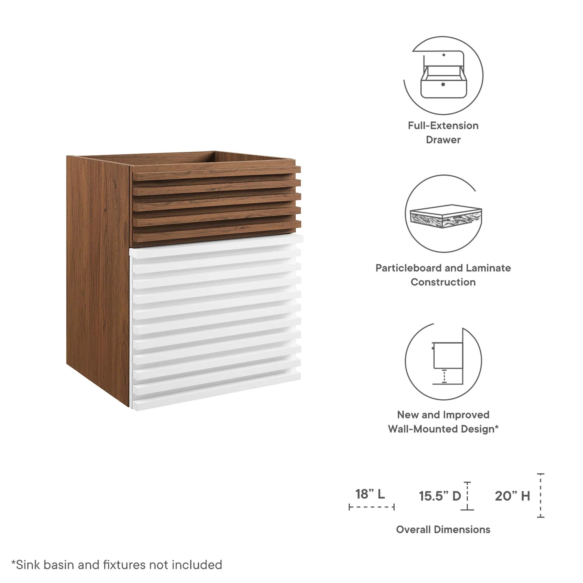 Meuble-lavabo mural pour salle de bain avec lavabo non inclus