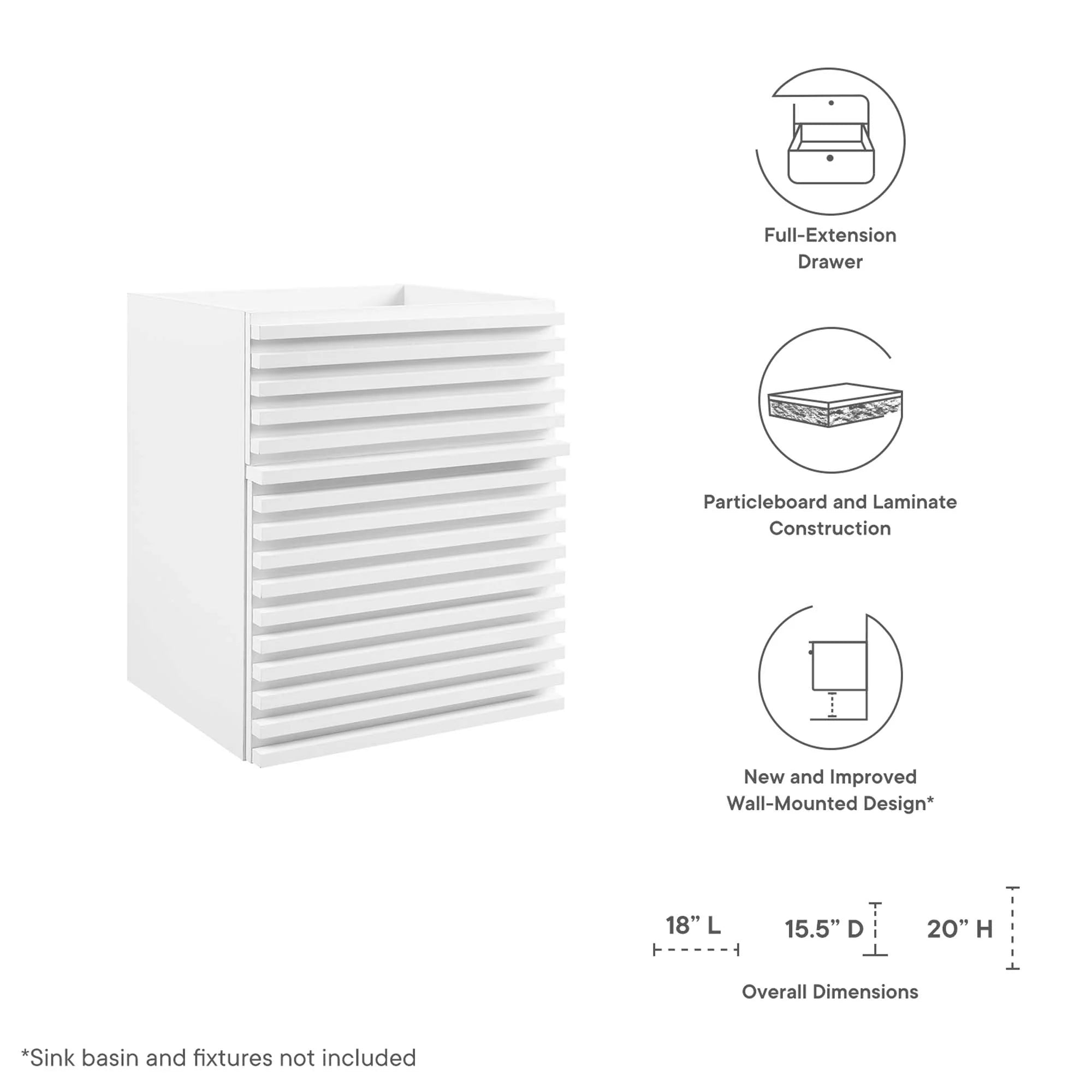 Meuble-lavabo mural pour salle de bain avec lavabo non inclus