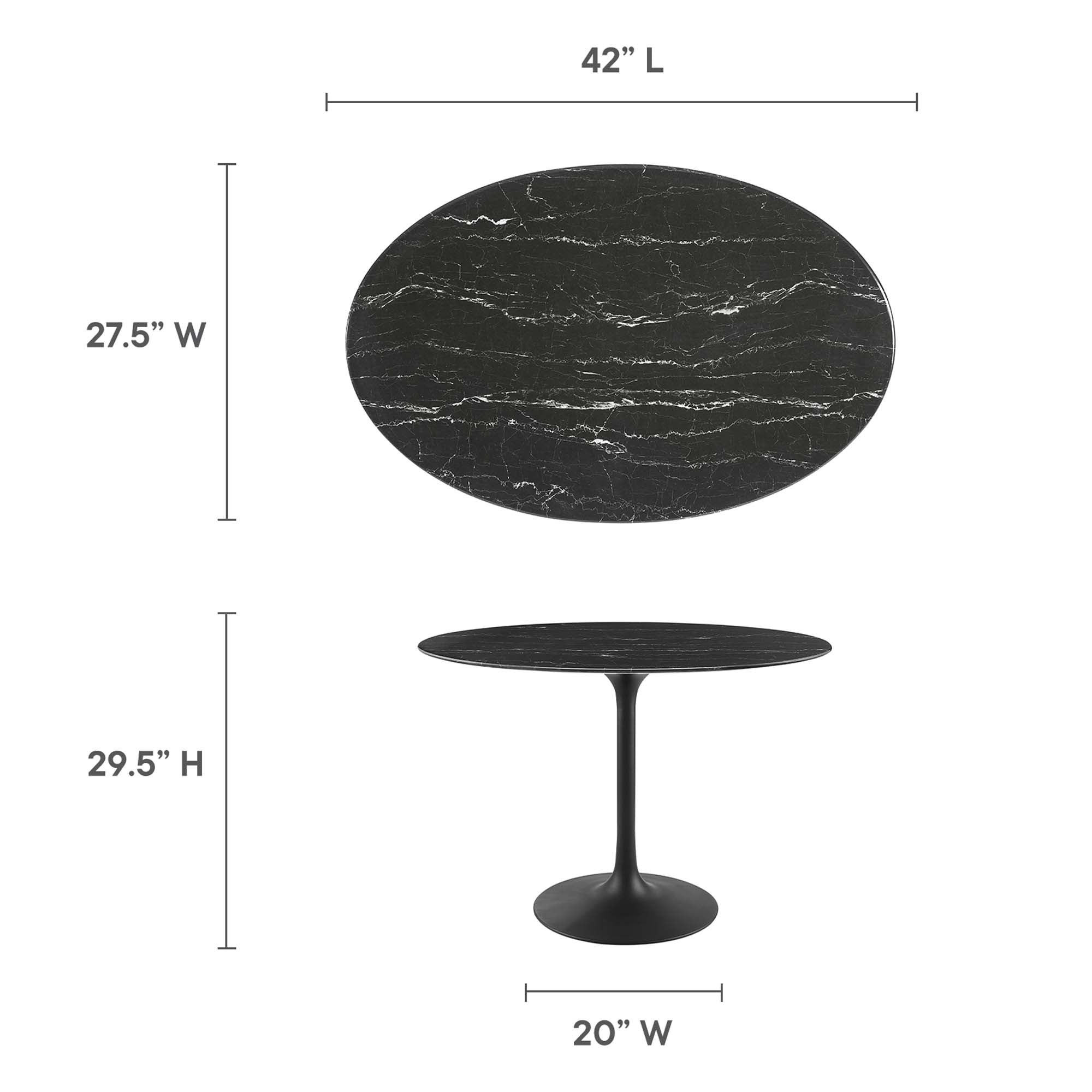 Lippa 42" Oval Artificial Marble Dining Table in Black Black