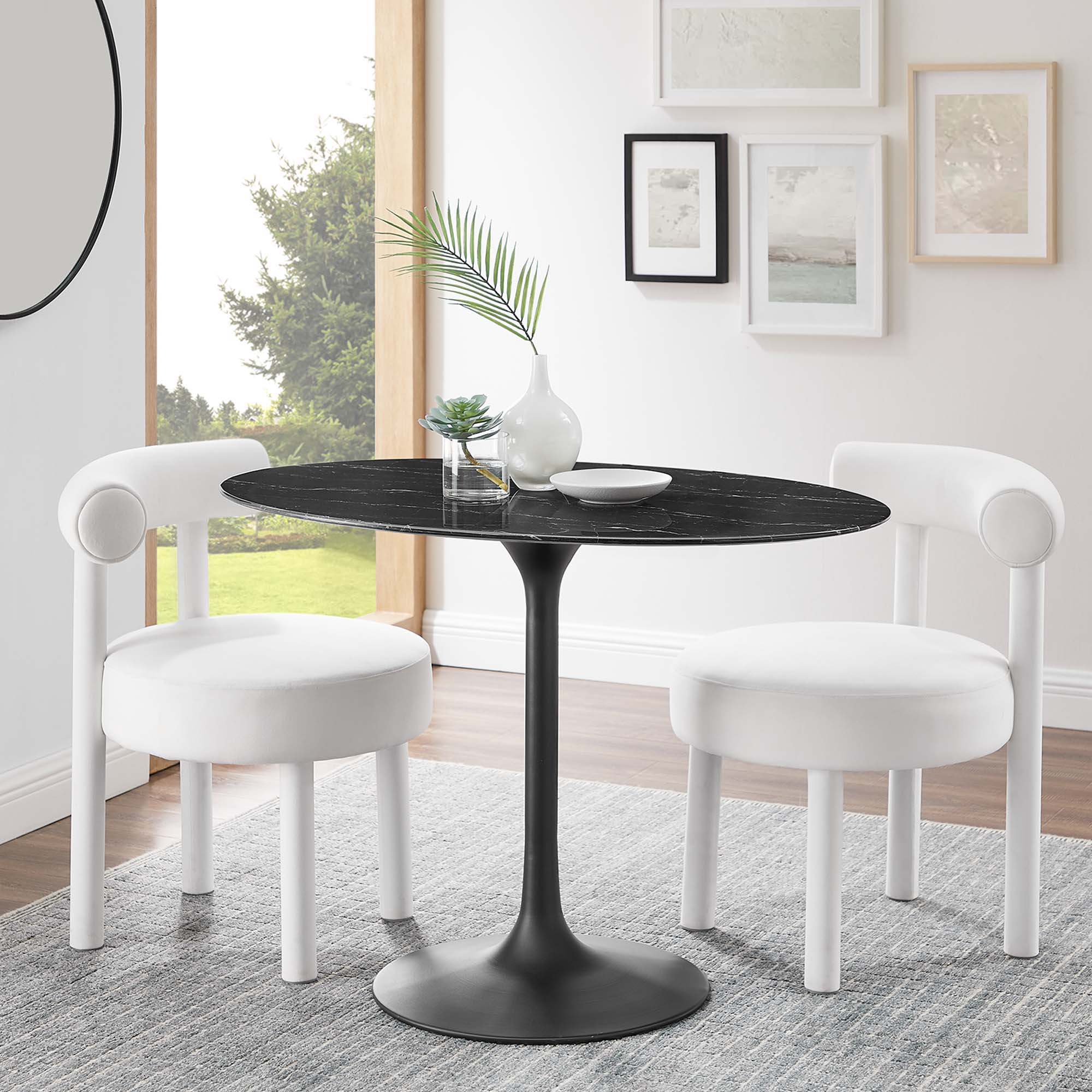 Lippa 42" Oval Artificial Marble Dining Table in Black Black