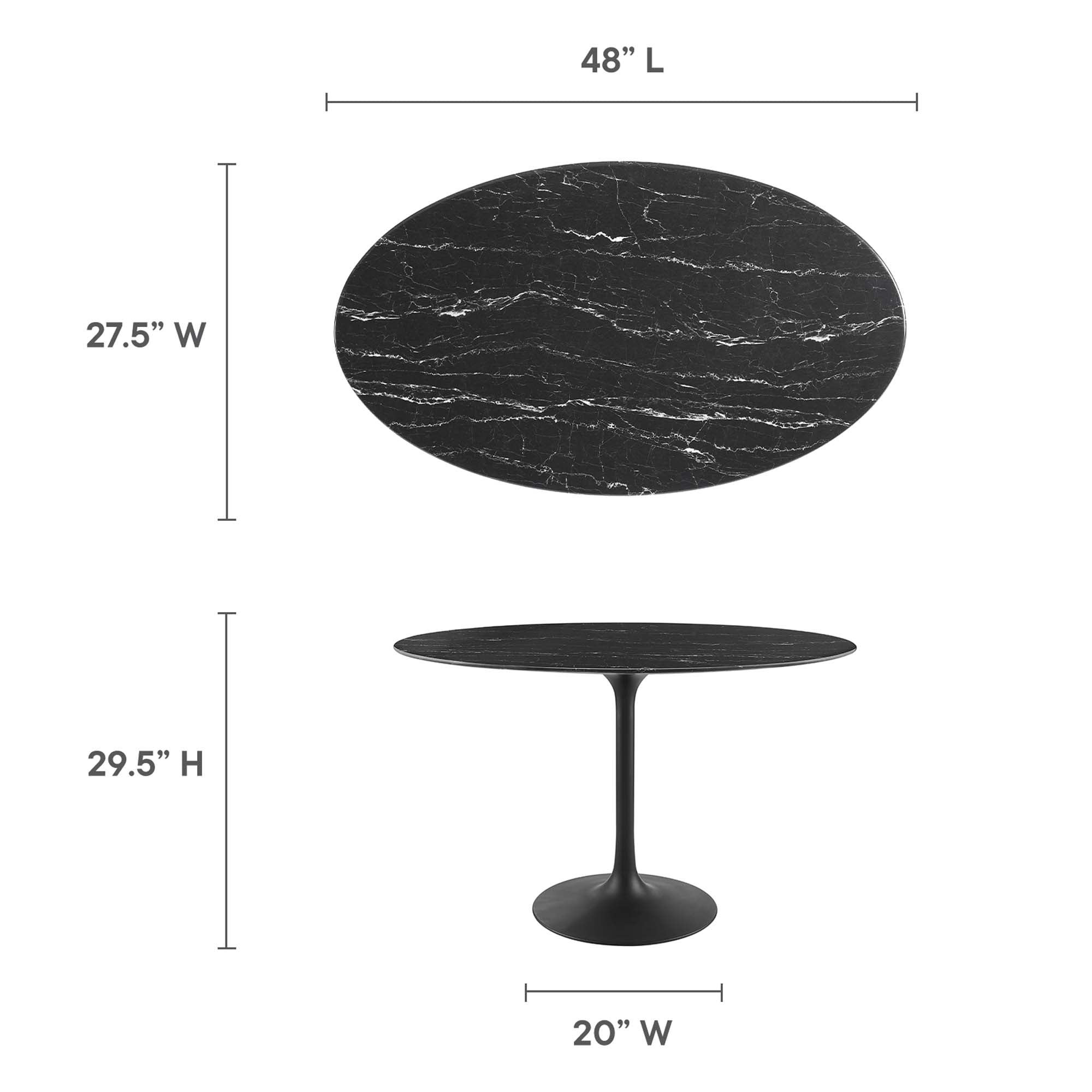 Lippa 48" Oval Artificial Marble Dining Table in Black Black