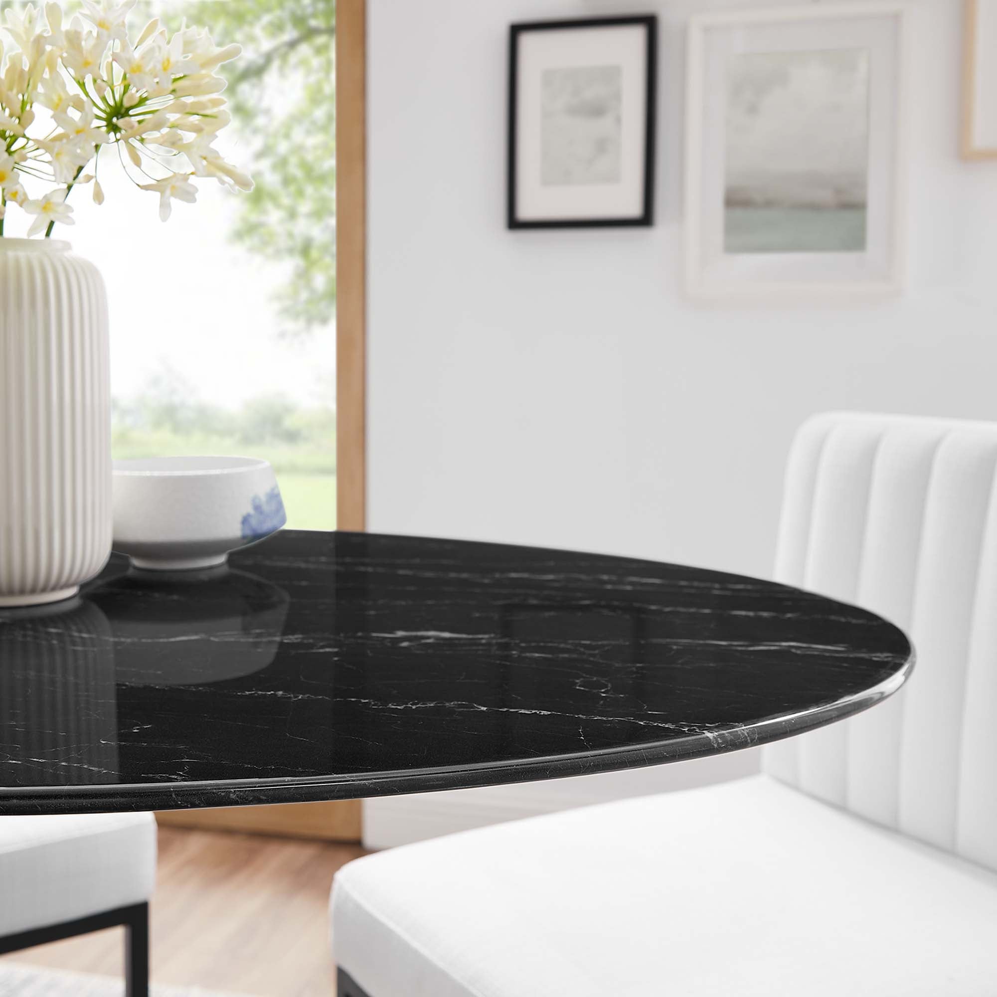 Lippa 48" Oval Artificial Marble Dining Table in Black Black