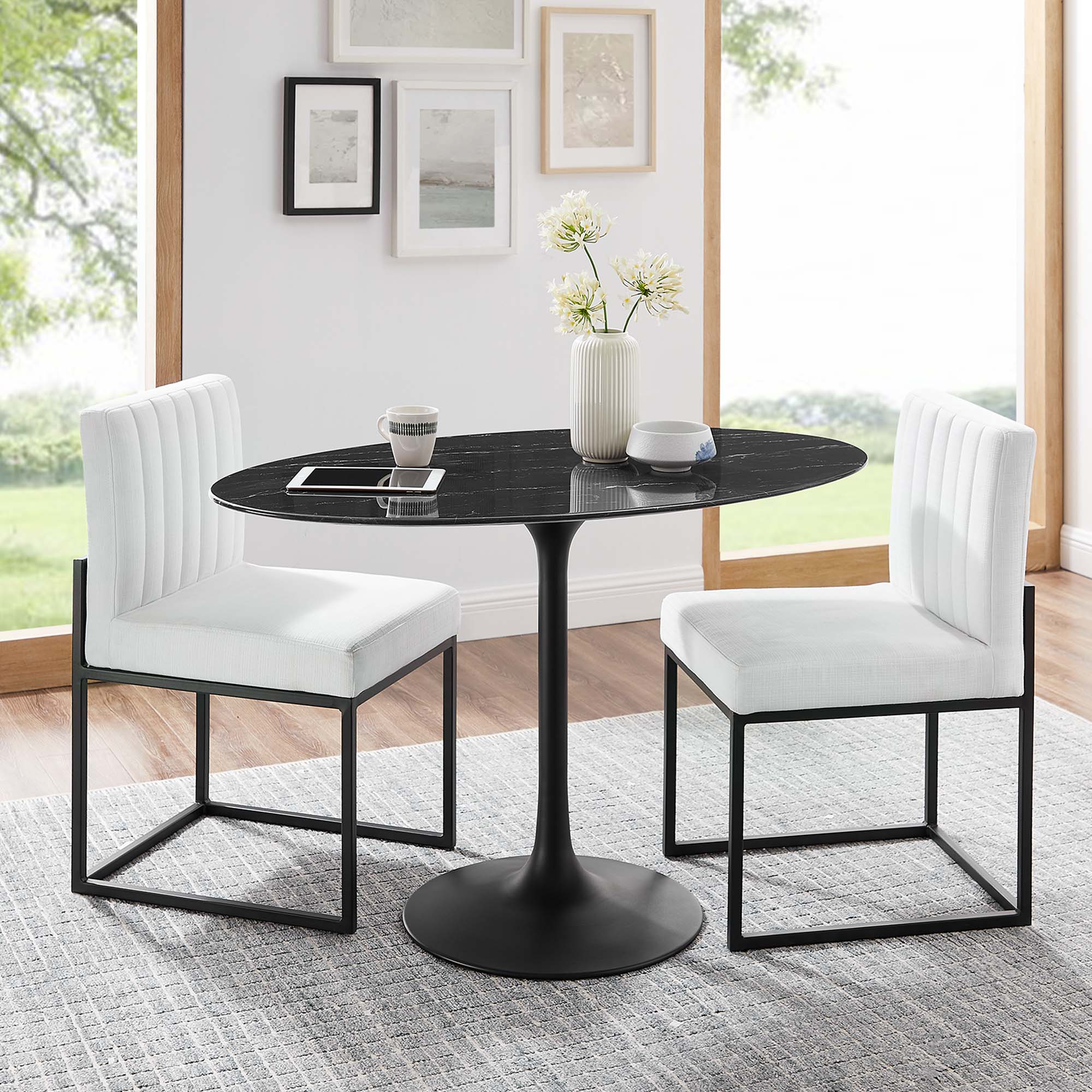 Lippa 48" Oval Artificial Marble Dining Table in Black Black