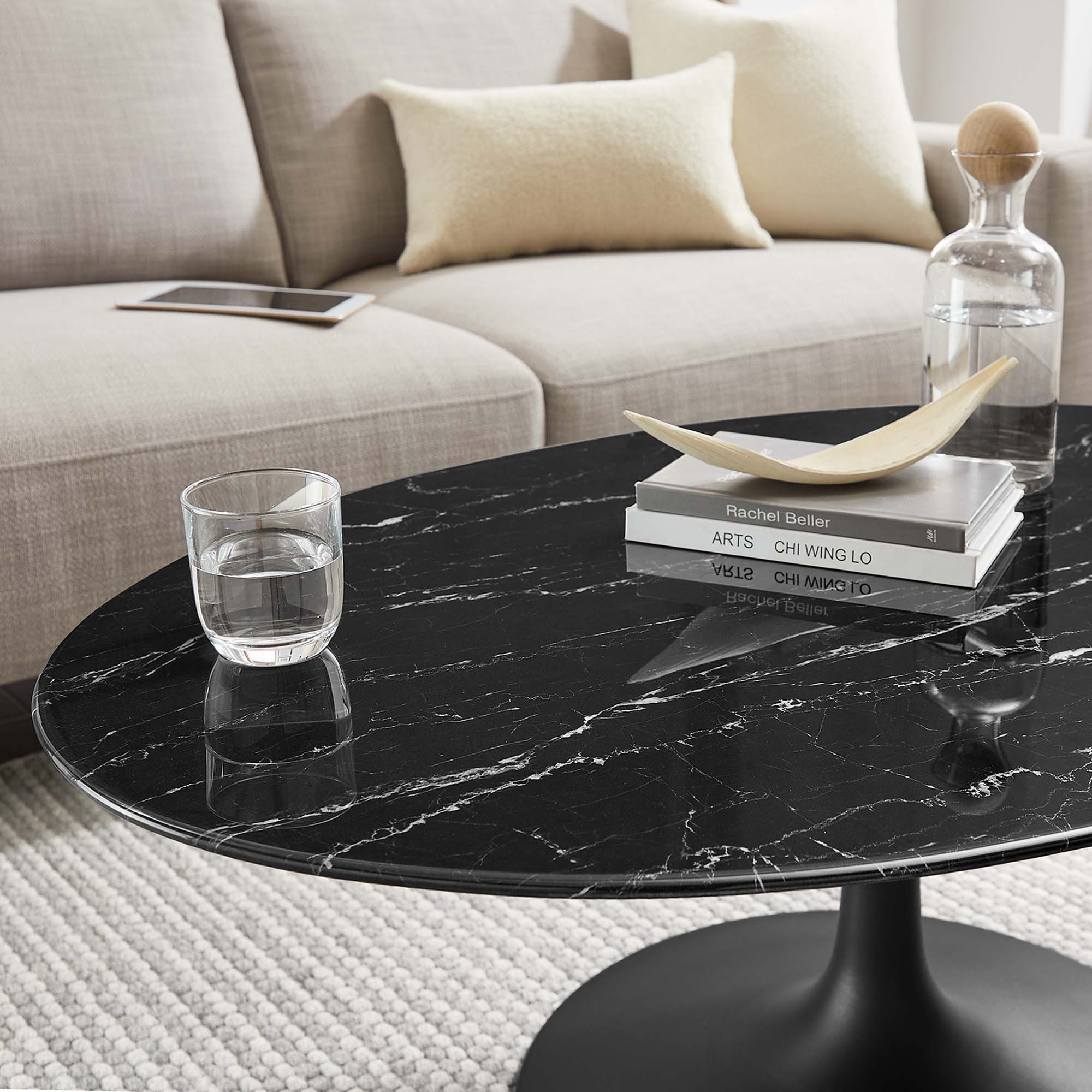 Oval Faux Marble Coffee Table