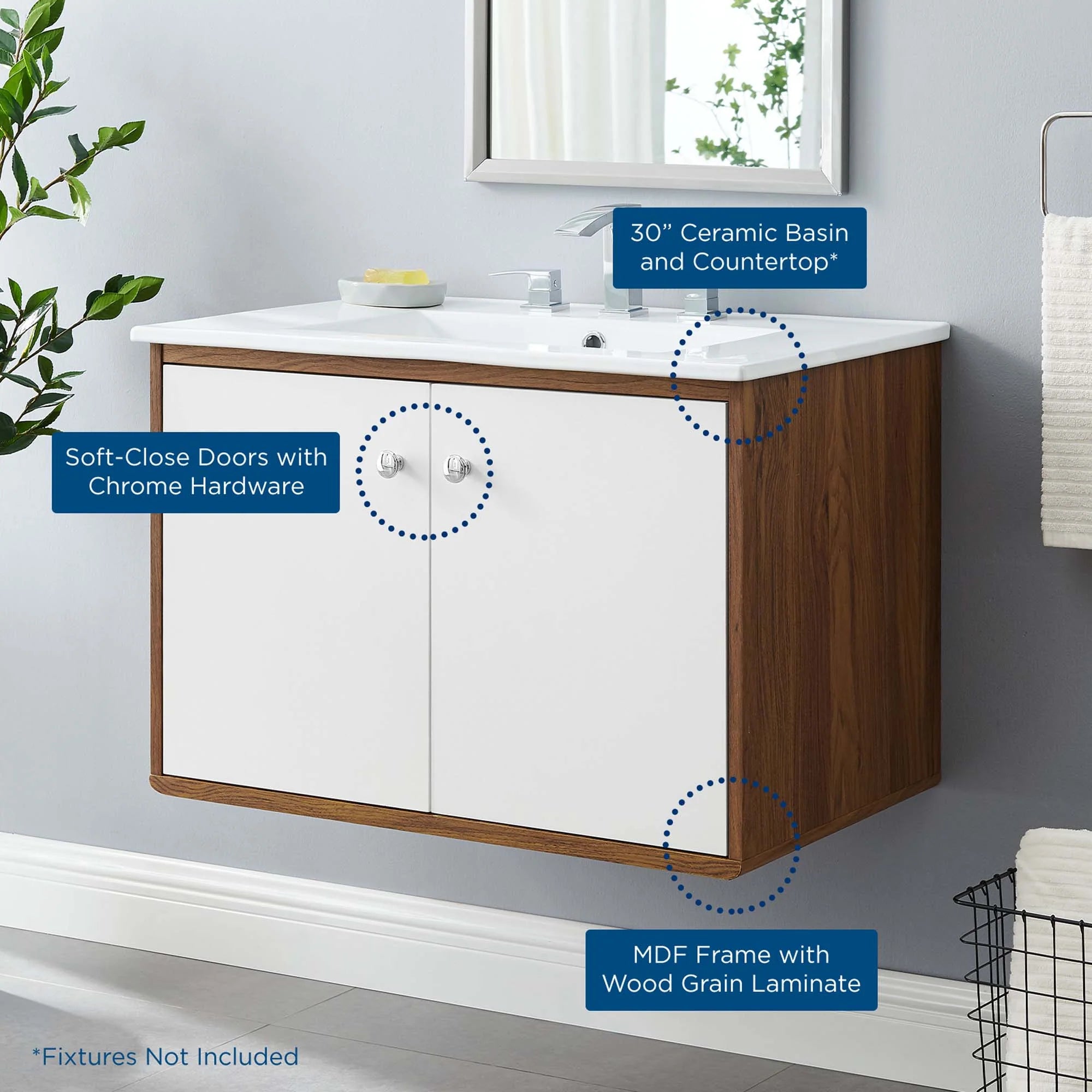 Transmit Wall-Mount Bathroom Vanity Basin Included