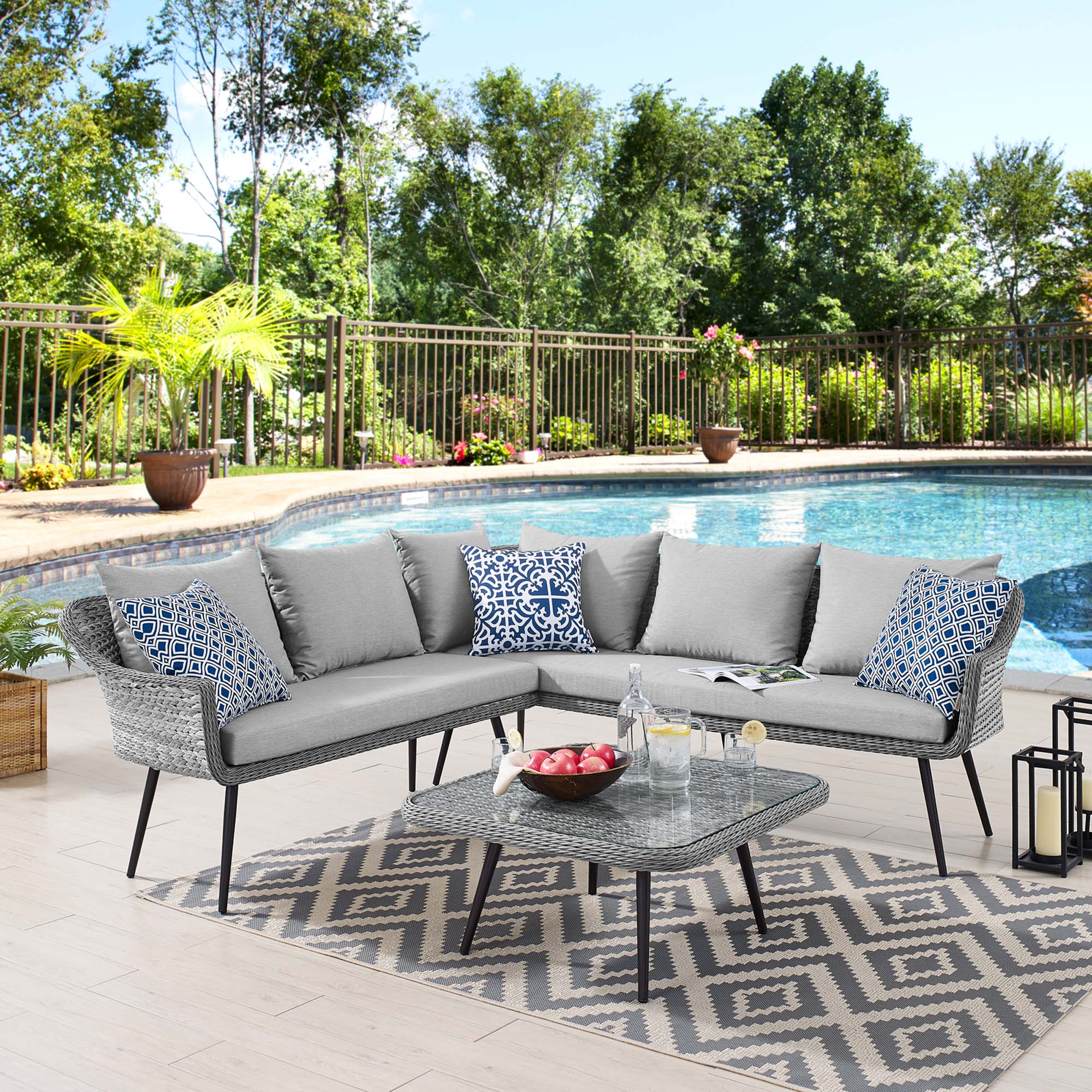 Endeavor Wicker Rattan Outdoor Patio Wicker Rattan Seating Set in Gray Gray