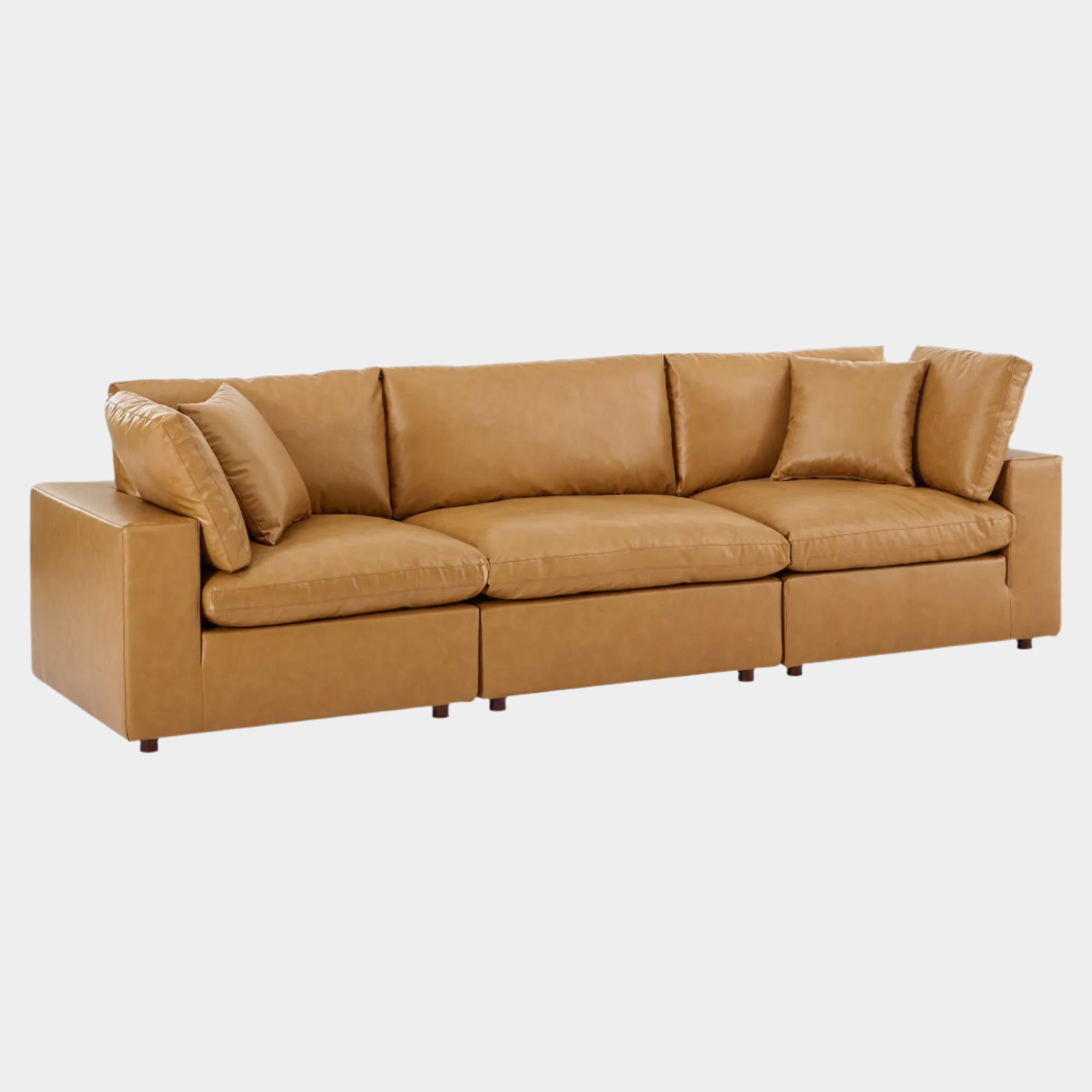 Commix Down Filled Overstuffed Vegan Leather 3-Seater Sofa