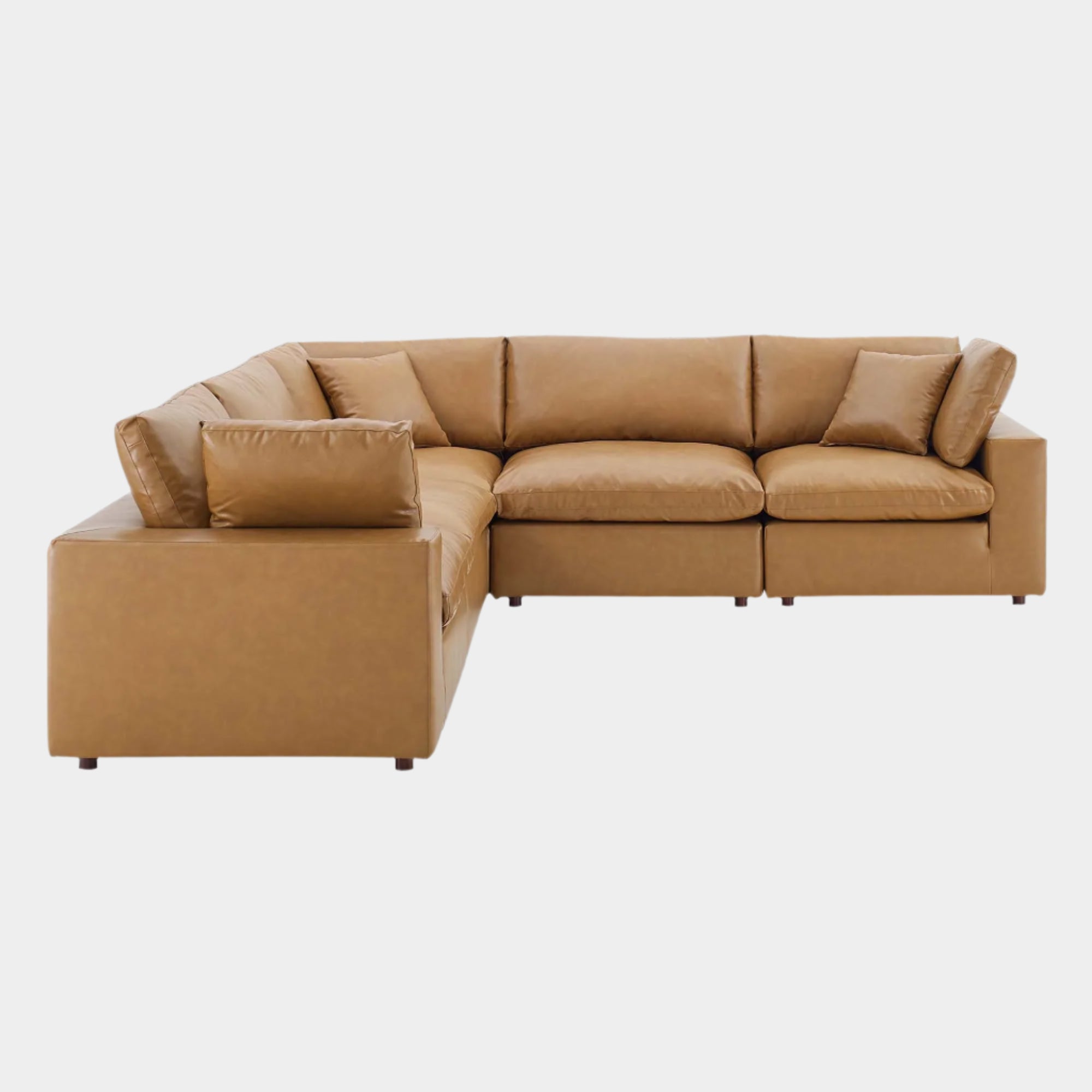 Commix Down Filled Overstuffed Vegan Leather 5-Piece Sectional Sofa