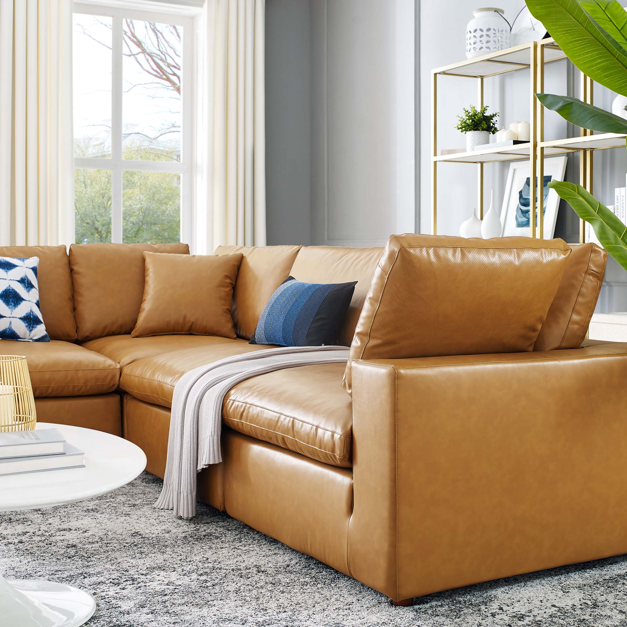 Commix Down Filled Overstuffed Vegan Leather 5-Piece Sectional Sofa