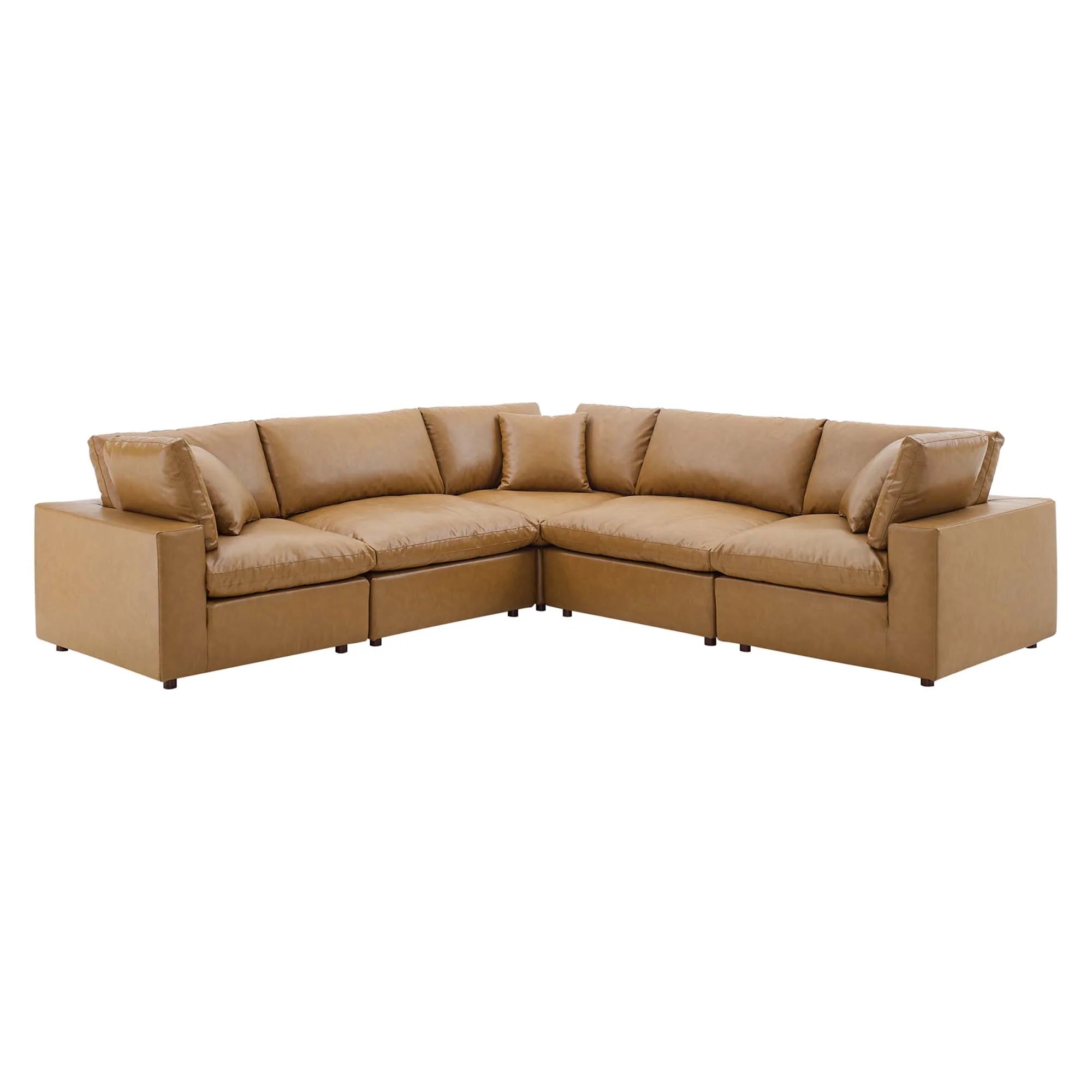 Commix Down Filled Overstuffed Vegan Leather 5-Piece Sectional Sofa