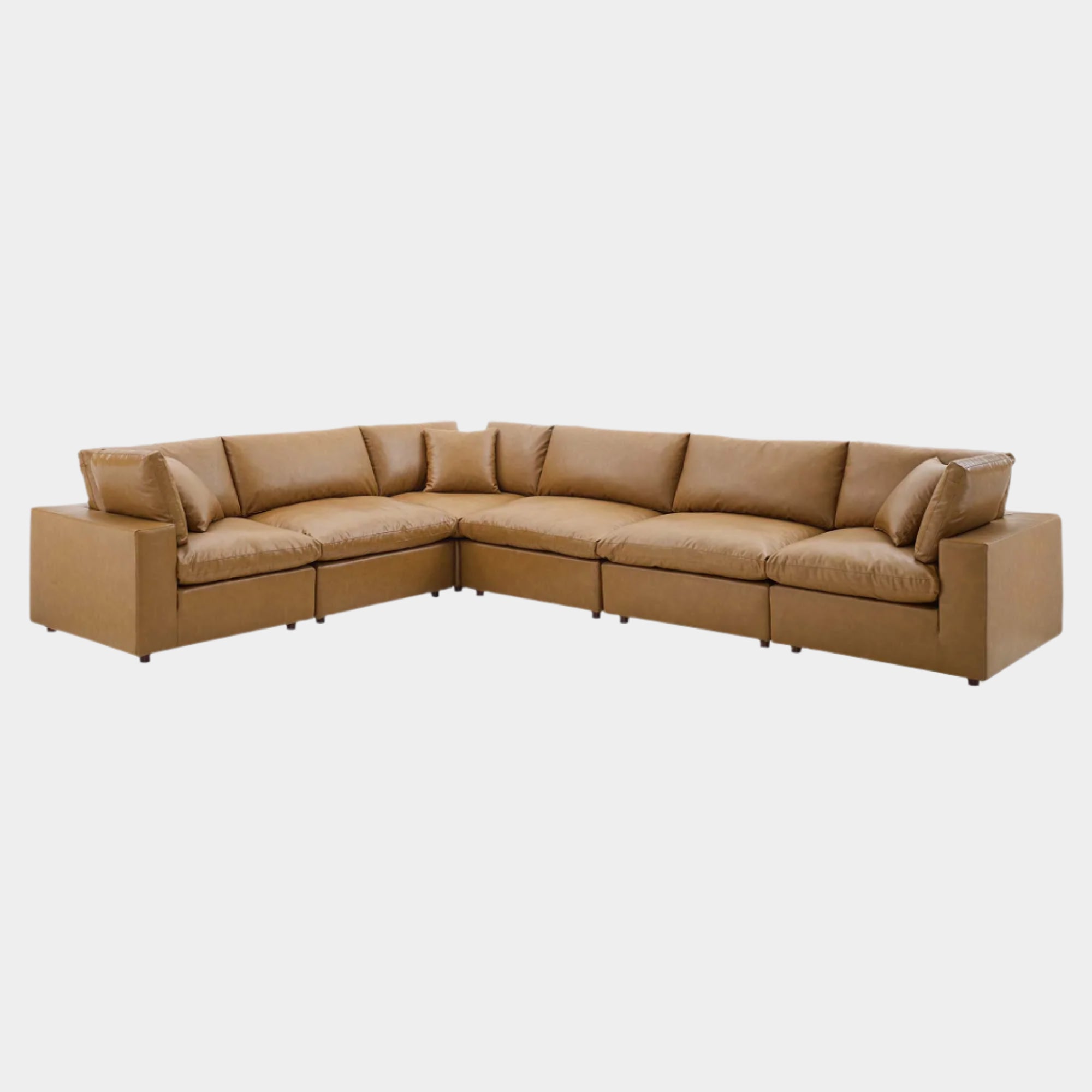 Commix Down Filled Overstuffed Vegan Leather 6-Piece Sectional Sofa