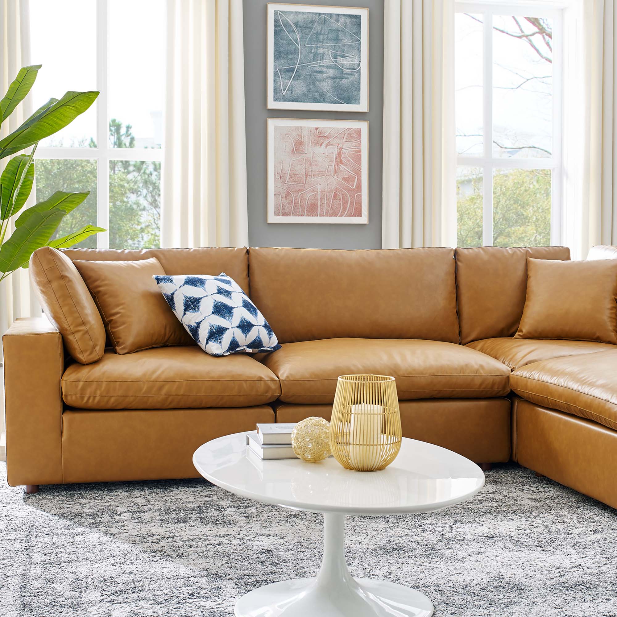 Commix Down Filled Overstuffed Vegan Leather 6-Piece Sectional Sofa