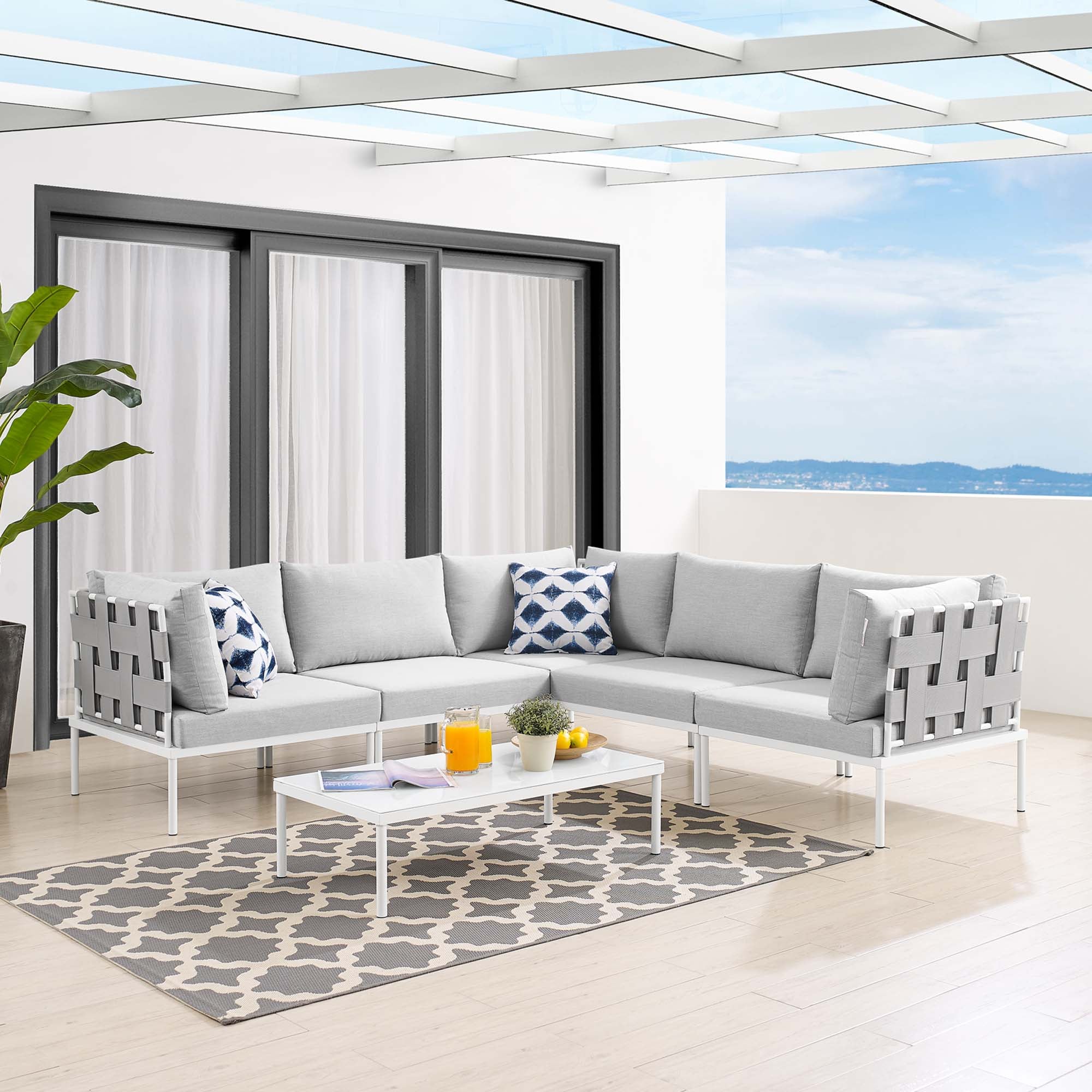 Harmony 6-Piece Sunbrella® Outdoor Patio Aluminum Sectional Sofa Set