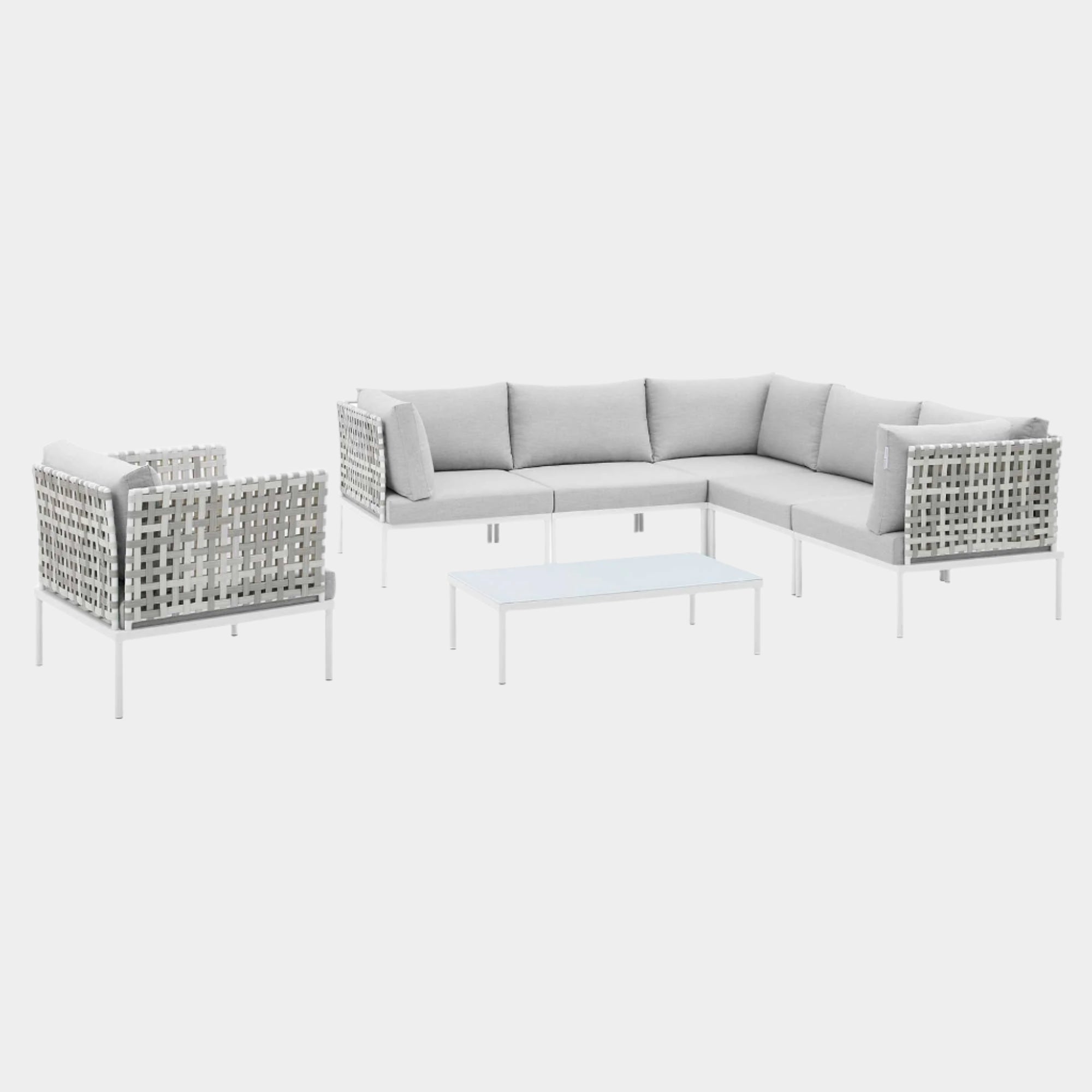 Harmony 7-Piece Sunbrella® Basket Weave Outdoor Patio Aluminum Sectional Sofa Set