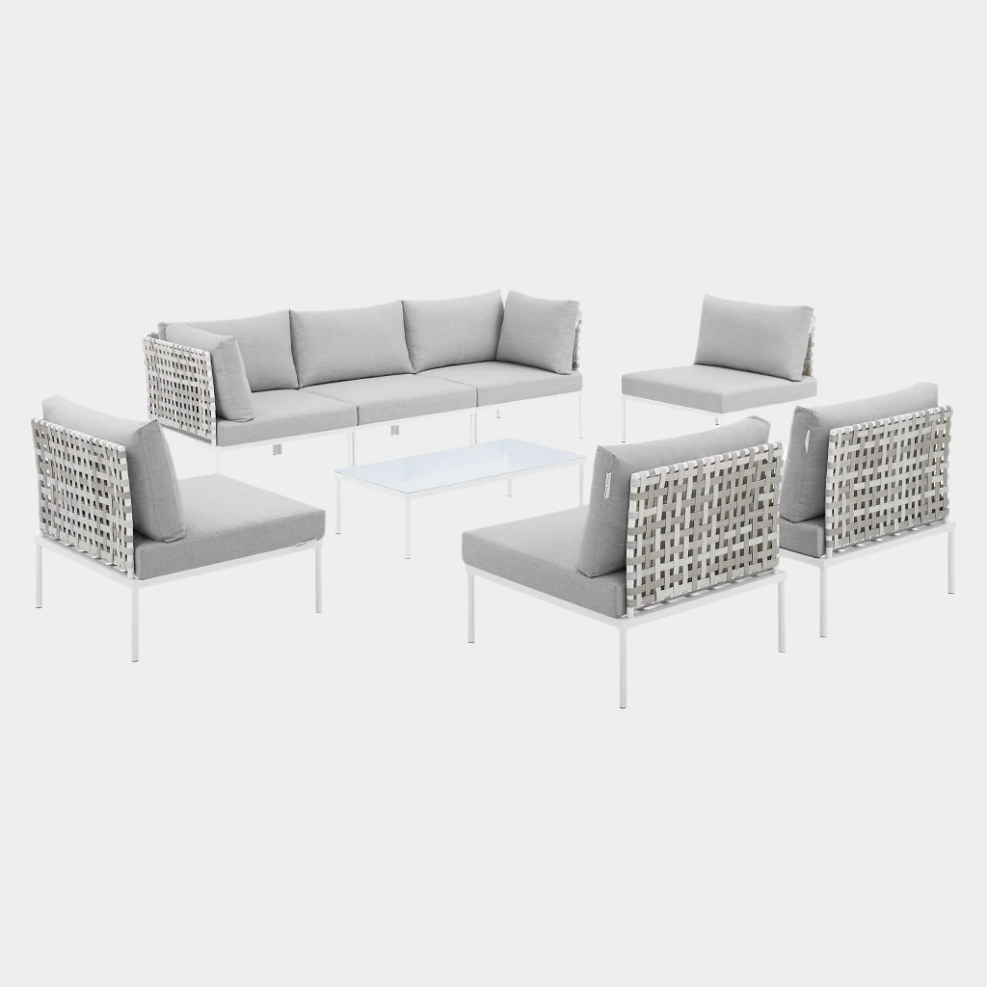 Harmony 8-Piece Sunbrella® Basket Weave Outdoor Patio Aluminum Sectional Sofa Set