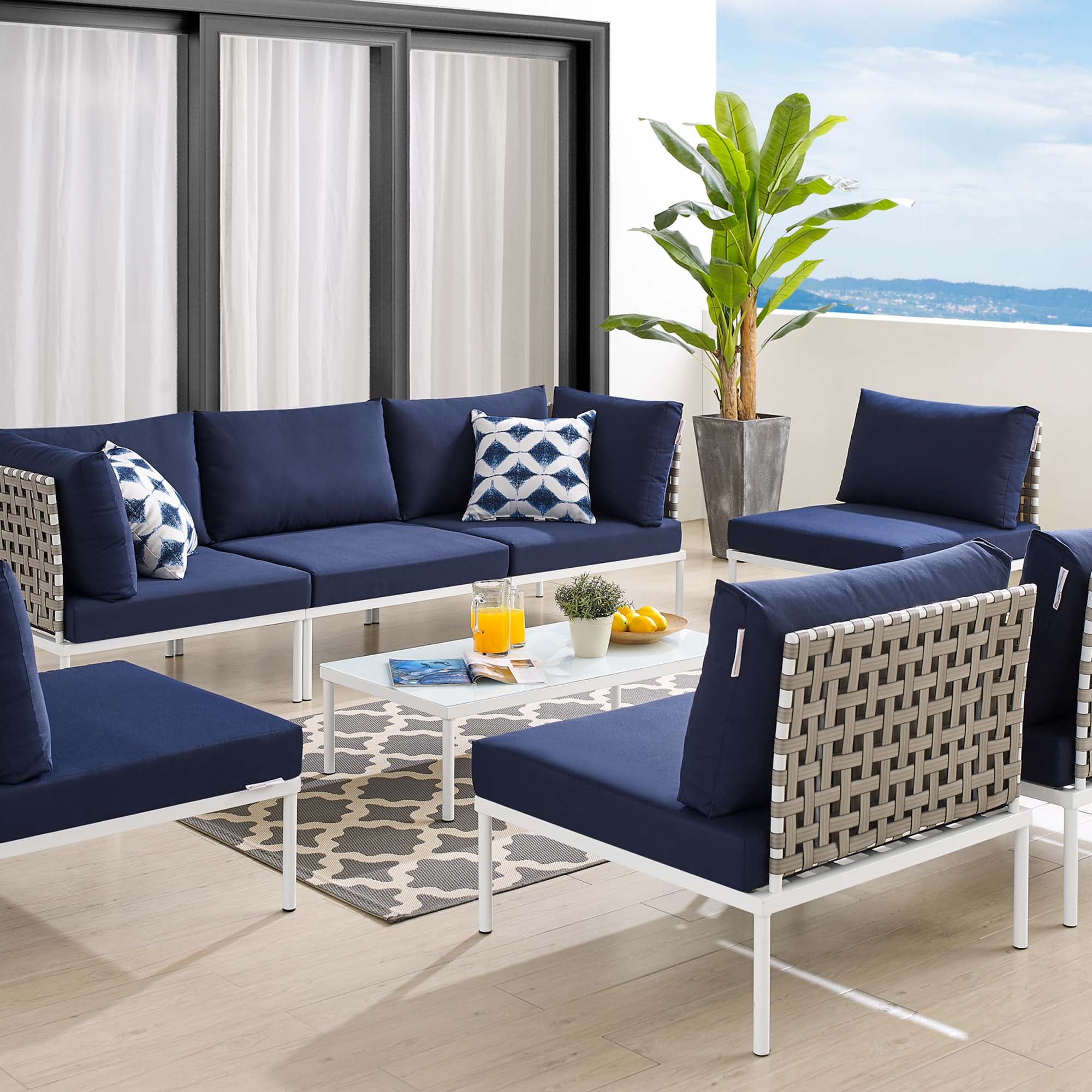 Harmony 8-Piece Sunbrella® Basket Weave Outdoor Patio Aluminum Sectional Sofa Set