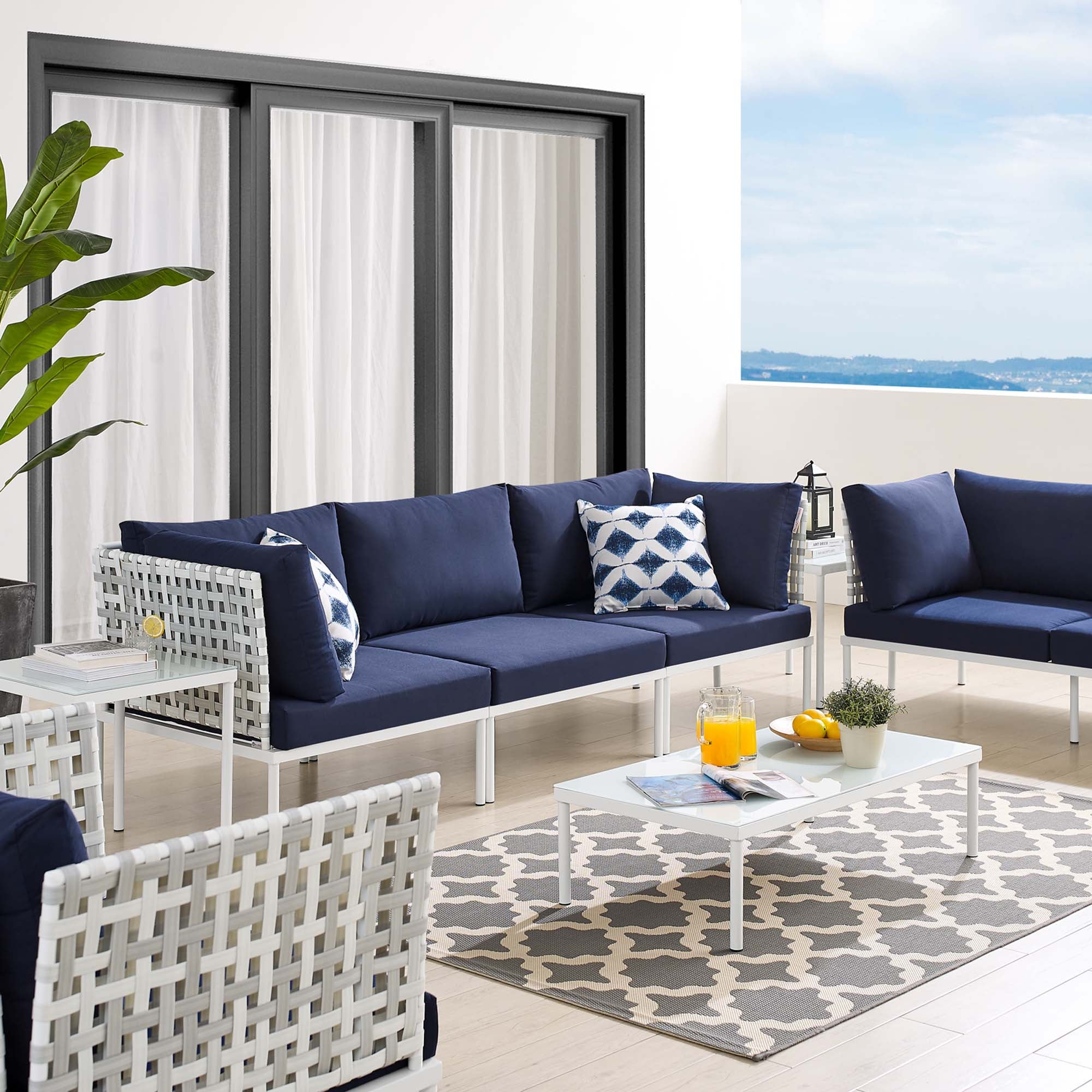 Harmony 8-Piece Sunbrella® Basket Weave Outdoor Patio Aluminum Seating Set
