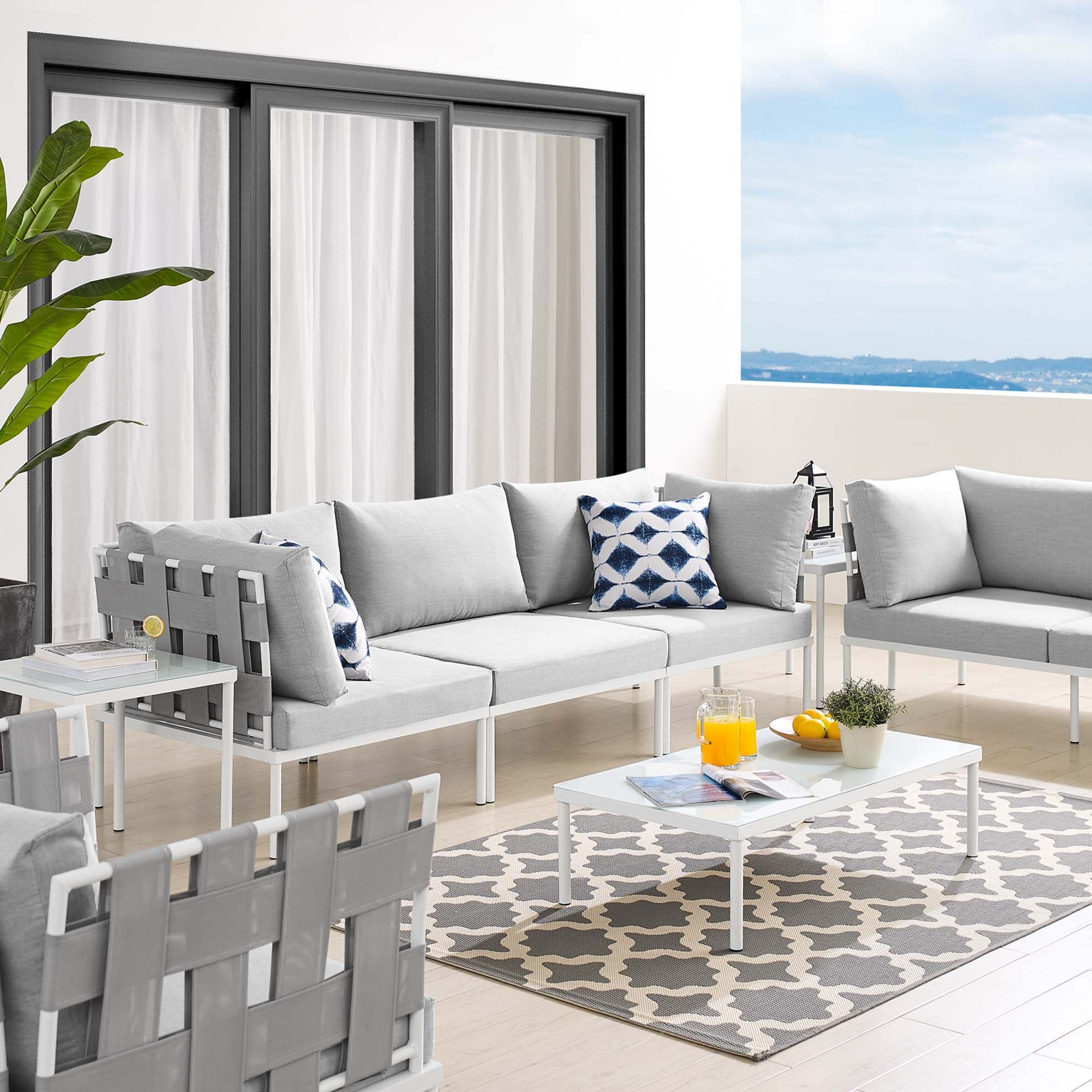 Harmony 8-Piece Sunbrella® Outdoor Patio Aluminum Seating Set
