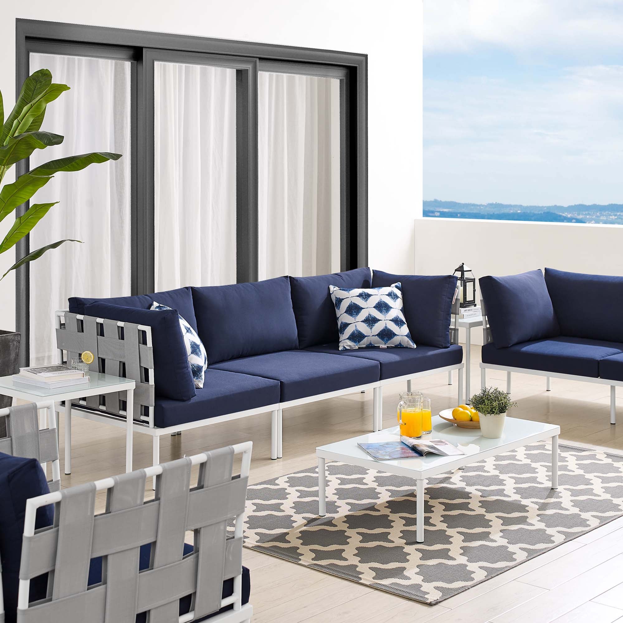 Harmony 8-Piece Sunbrella® Outdoor Patio Aluminum Seating Set