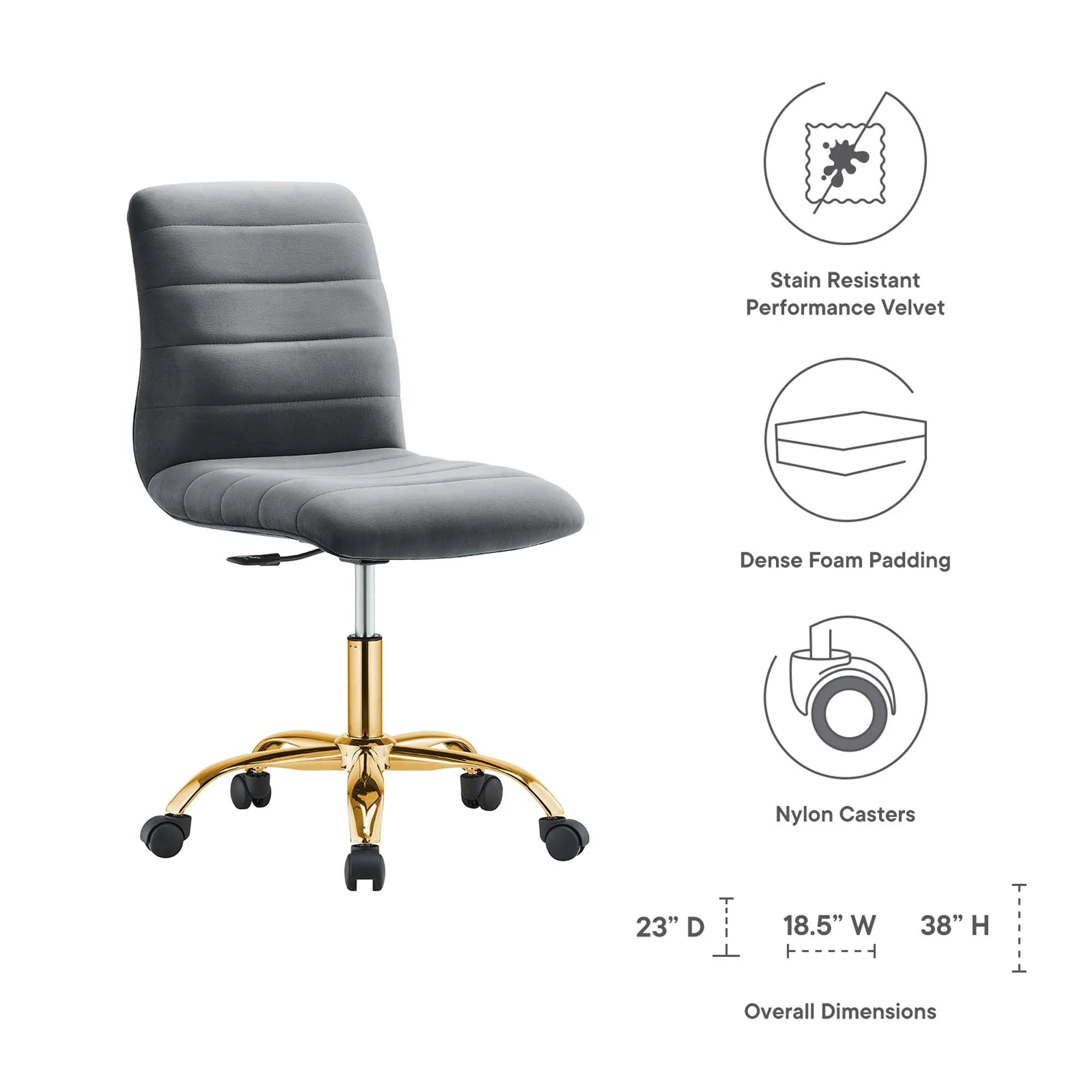 Ripple Armless Performance Velvet Office Chair