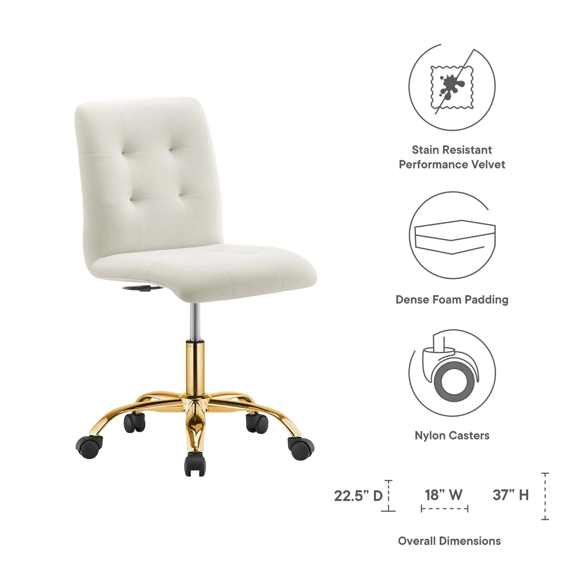 Prim Armless Performance Velvet Office Chair