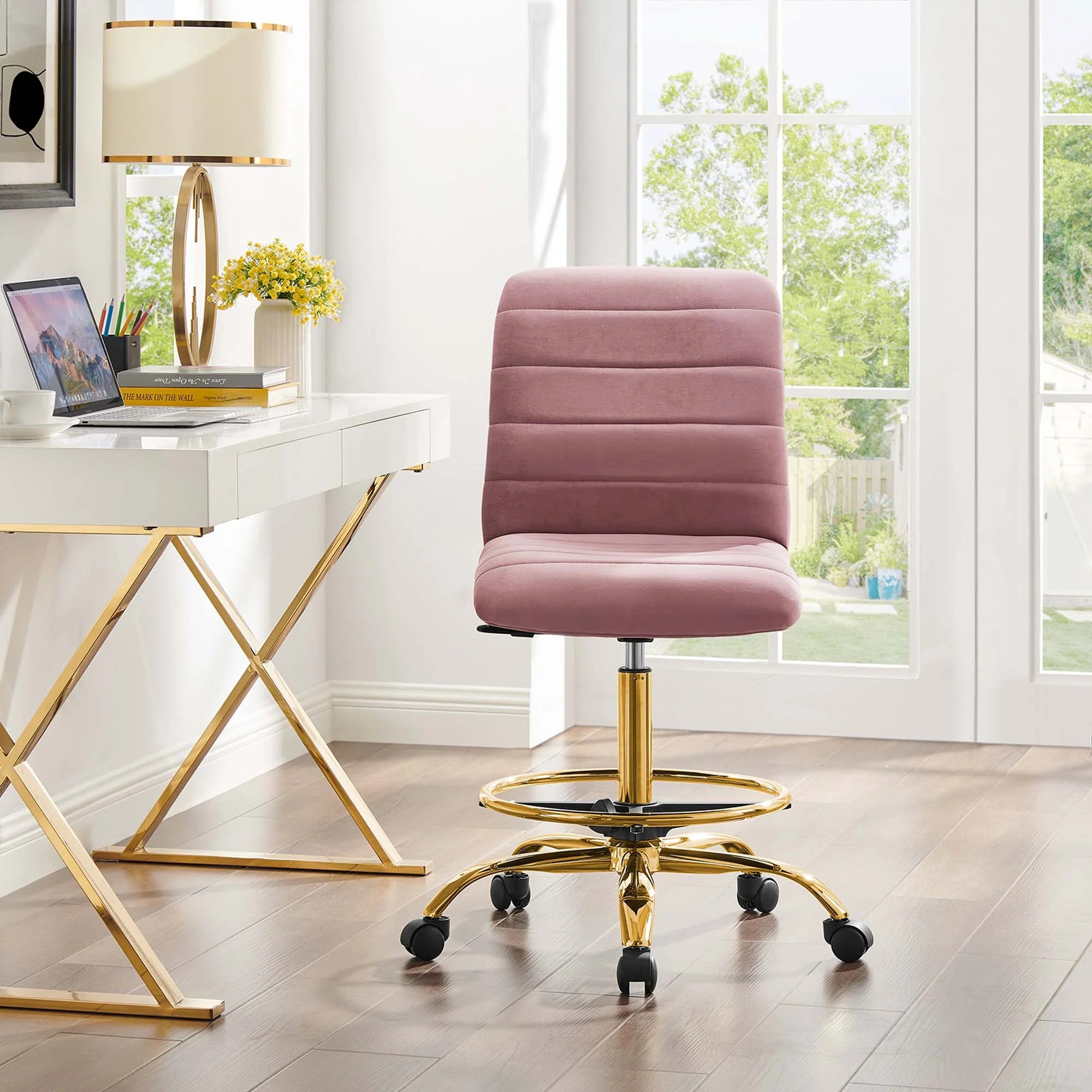 Ripple Armless Performance Velvet Drafting Chair