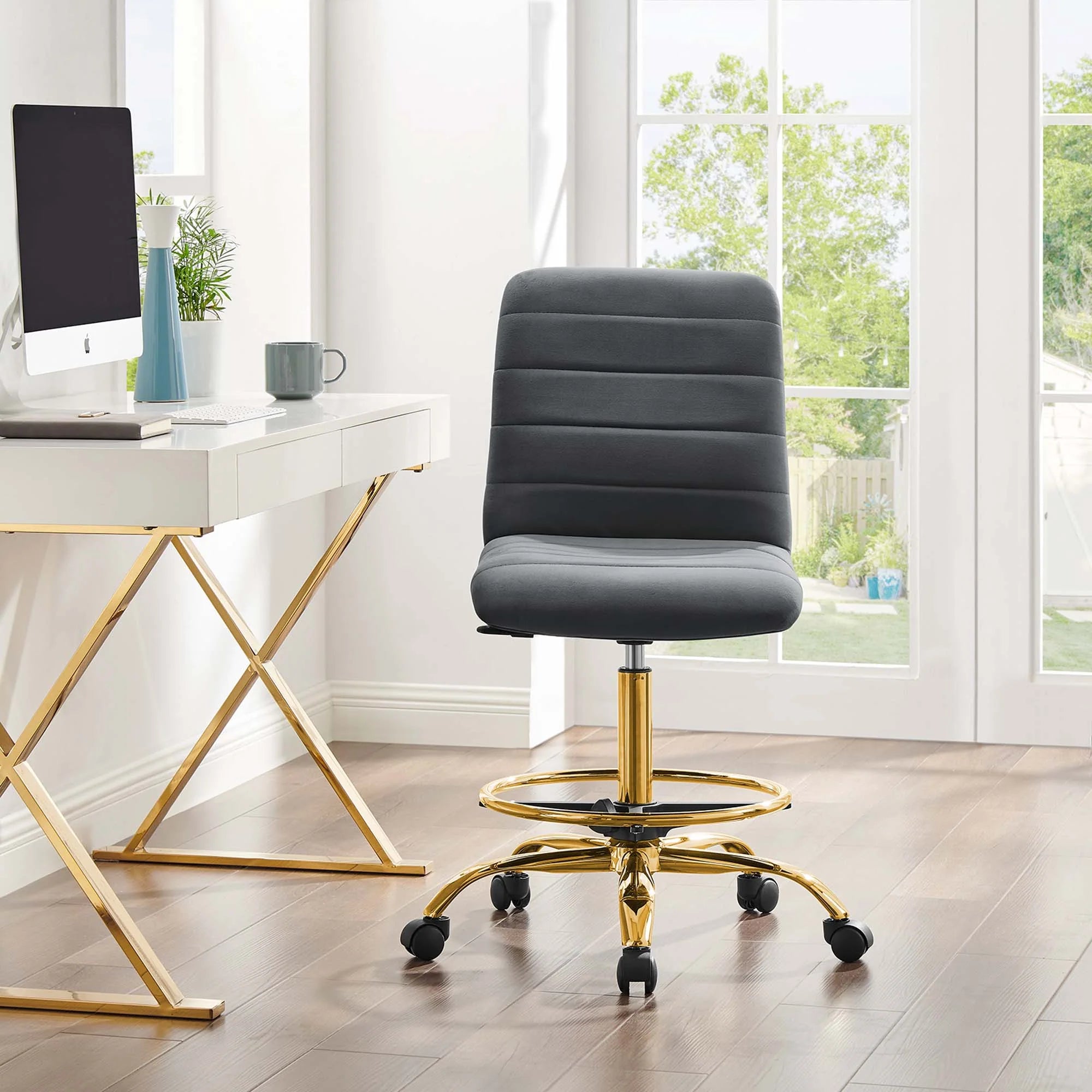 Ripple Armless Performance Velvet Drafting Chair