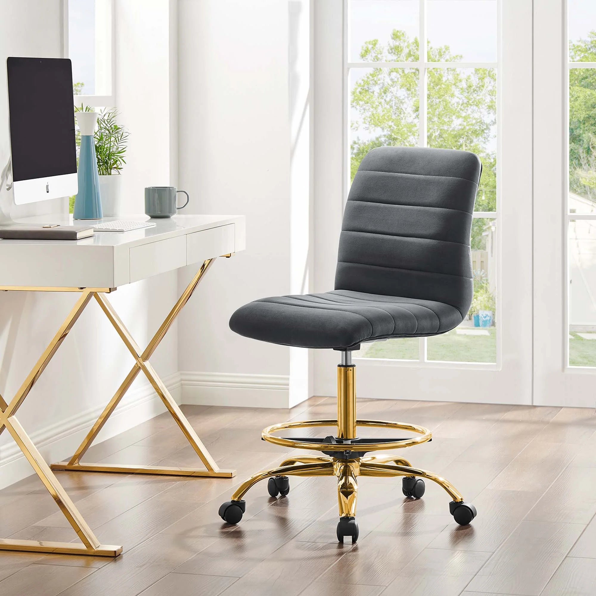 Ripple Armless Performance Velvet Drafting Chair