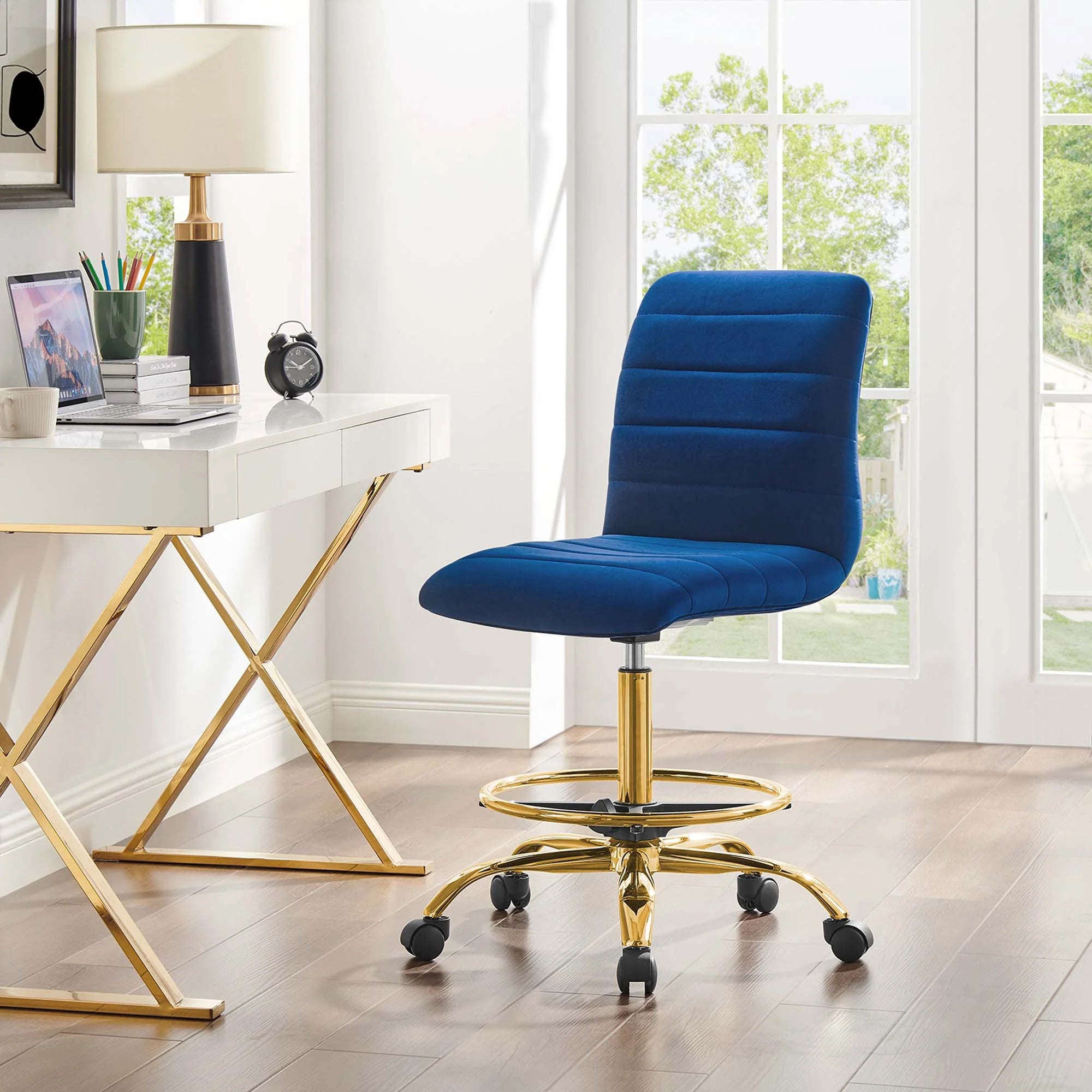 Ripple Armless Performance Velvet Drafting Chair