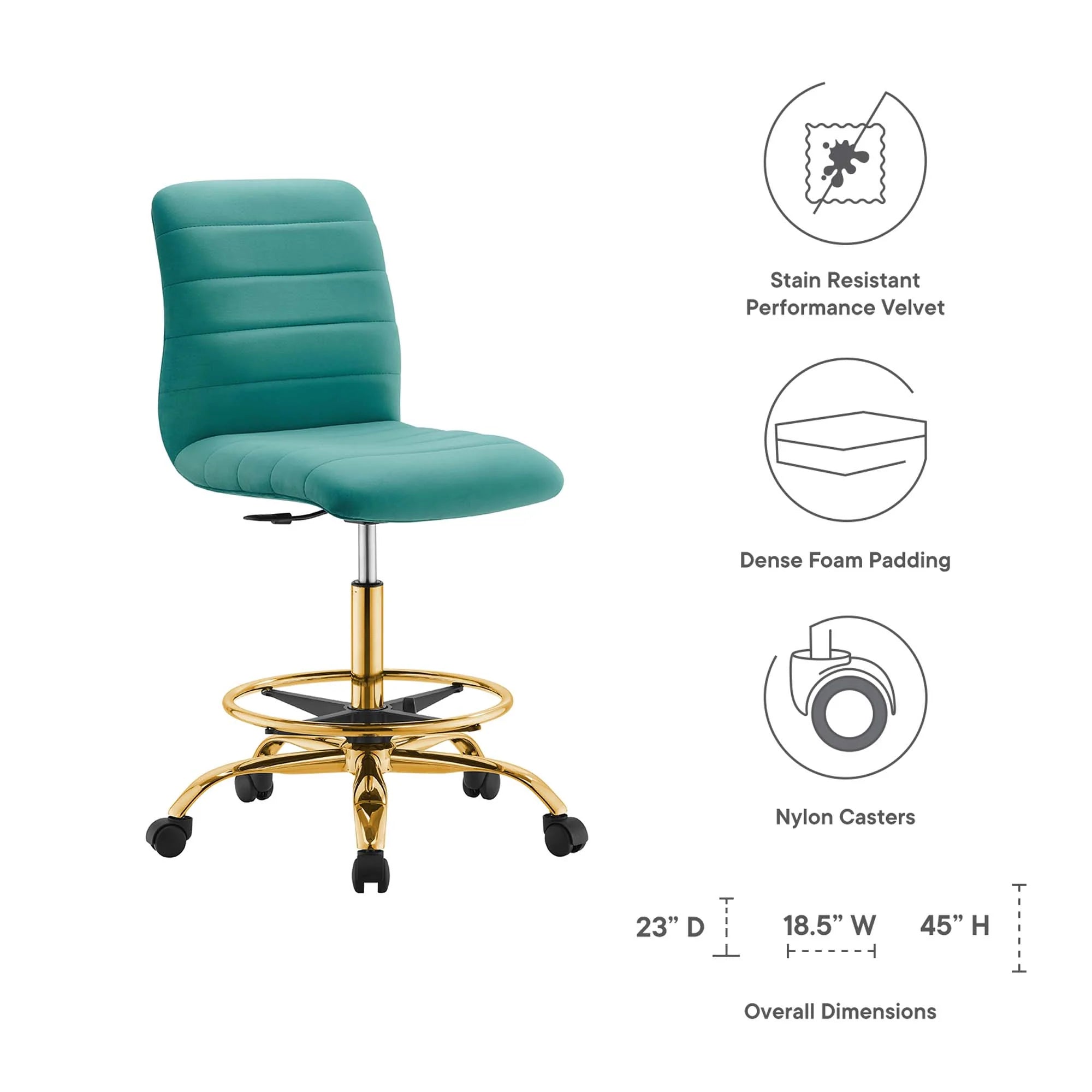 Ripple Armless Performance Velvet Drafting Chair