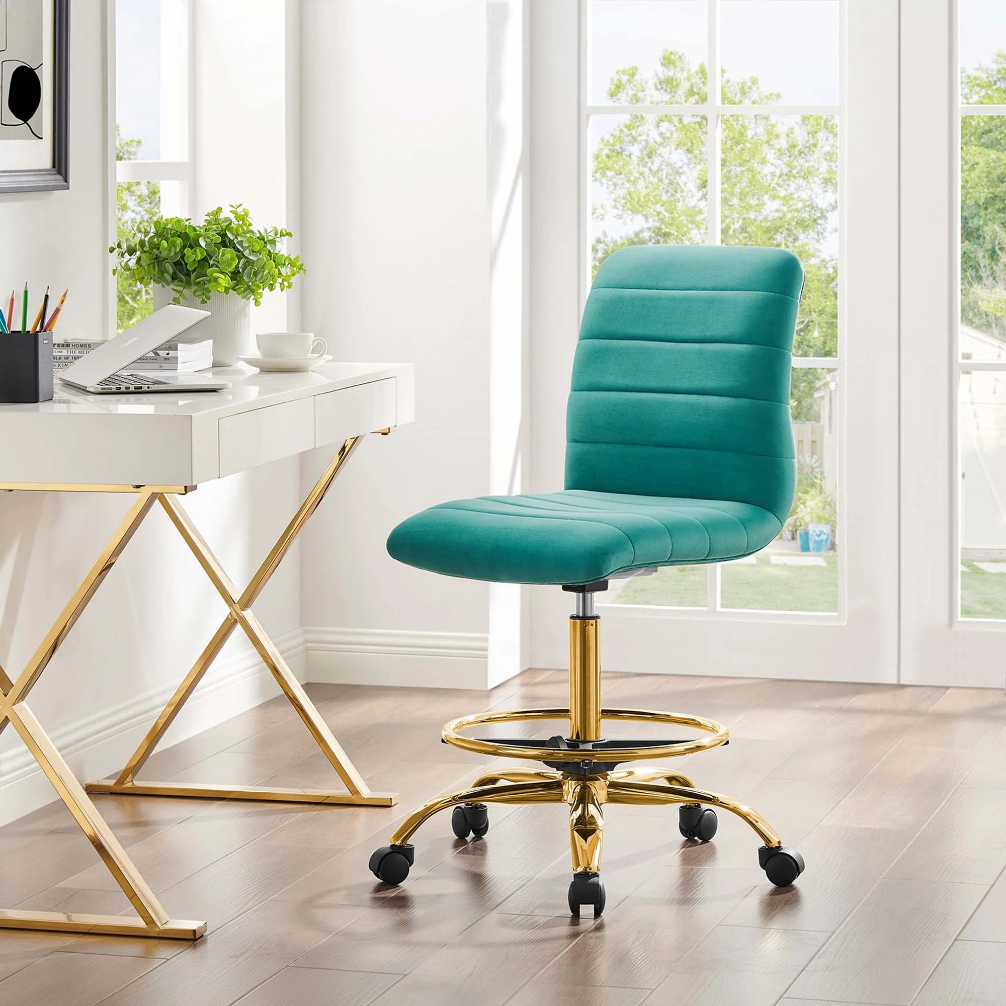 Ripple Armless Performance Velvet Drafting Chair